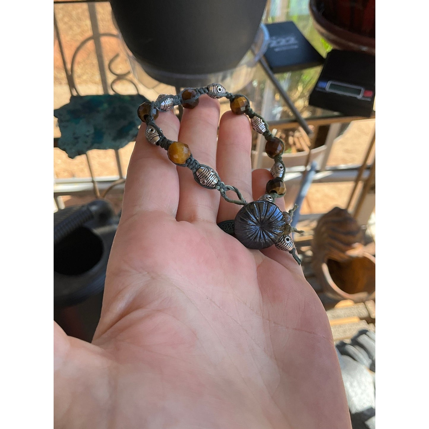 Faceted Tigers Eye Silver Macrame Bracelet