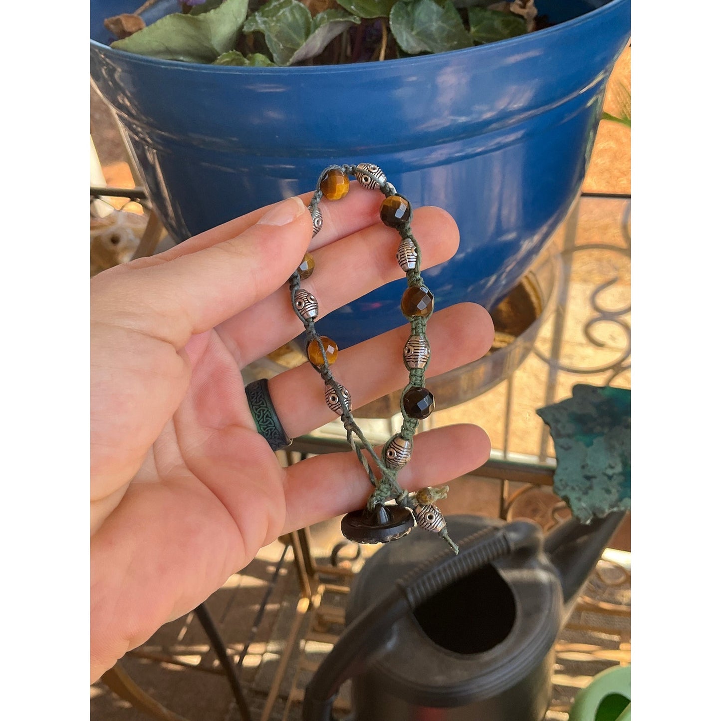 Faceted Tigers Eye Silver Macrame Bracelet