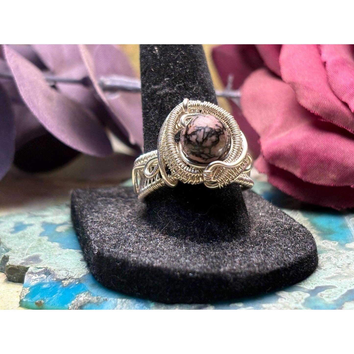 Rhodonite Gemstone Silver Ring