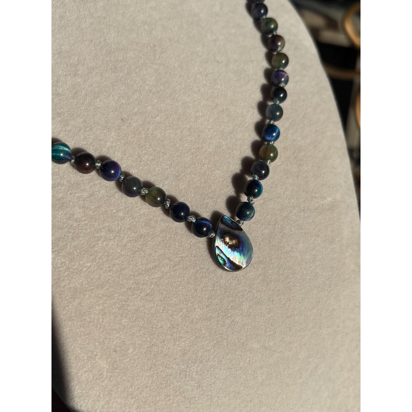 Tiger Eye Hand Knotted Crystal Necklace With Abalone Shell
