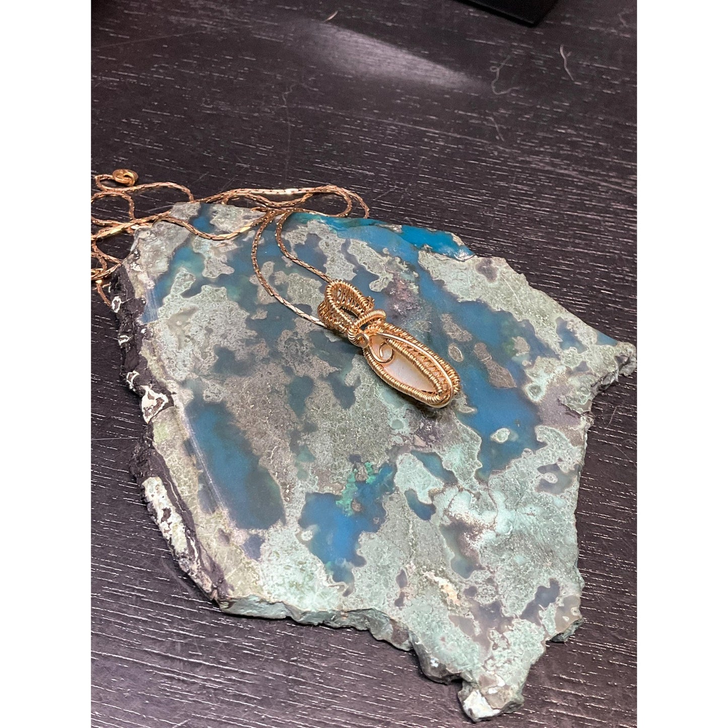Cooper Pedy Opal In 14K Gold Wire Wrap Pendant