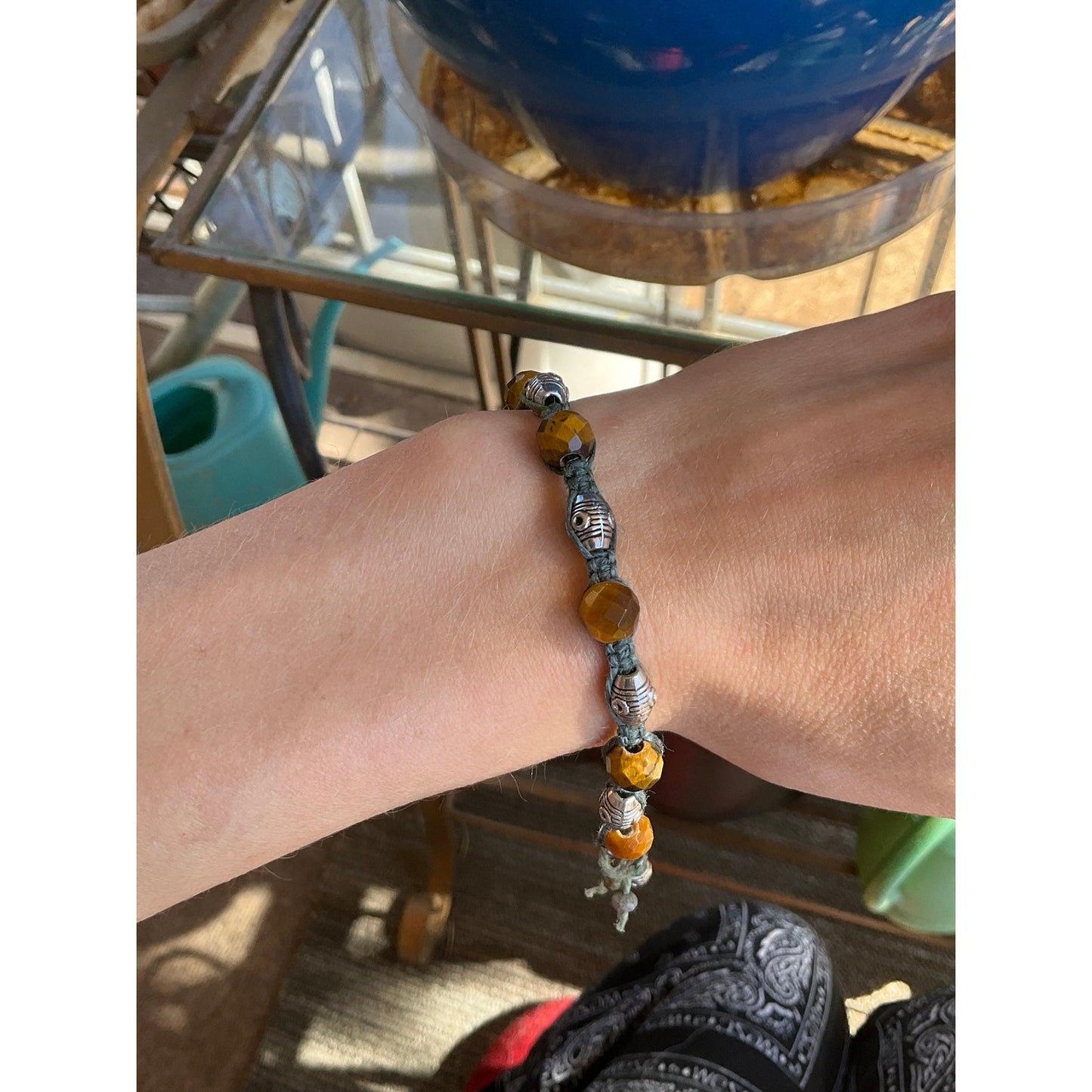Faceted Tigers Eye Silver Macrame Bracelet