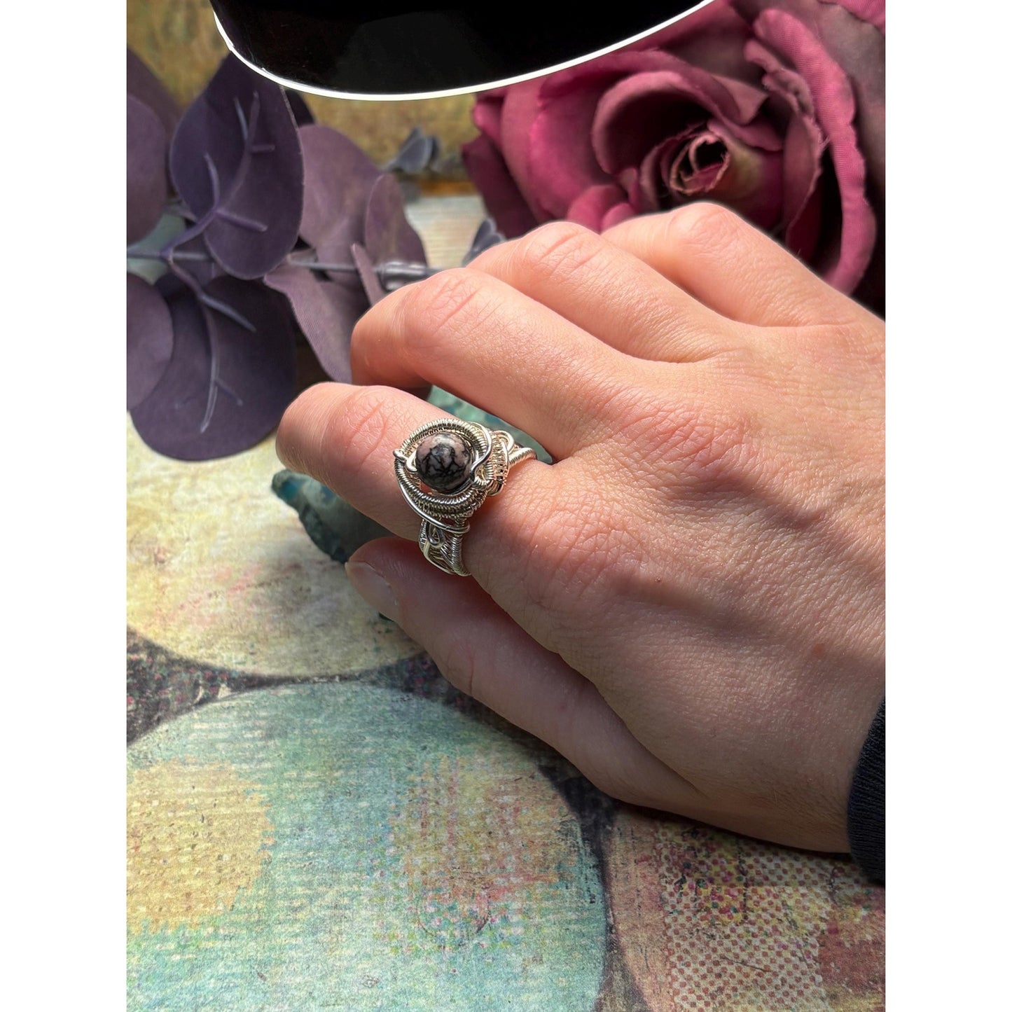 Rhodonite Gemstone Silver Ring