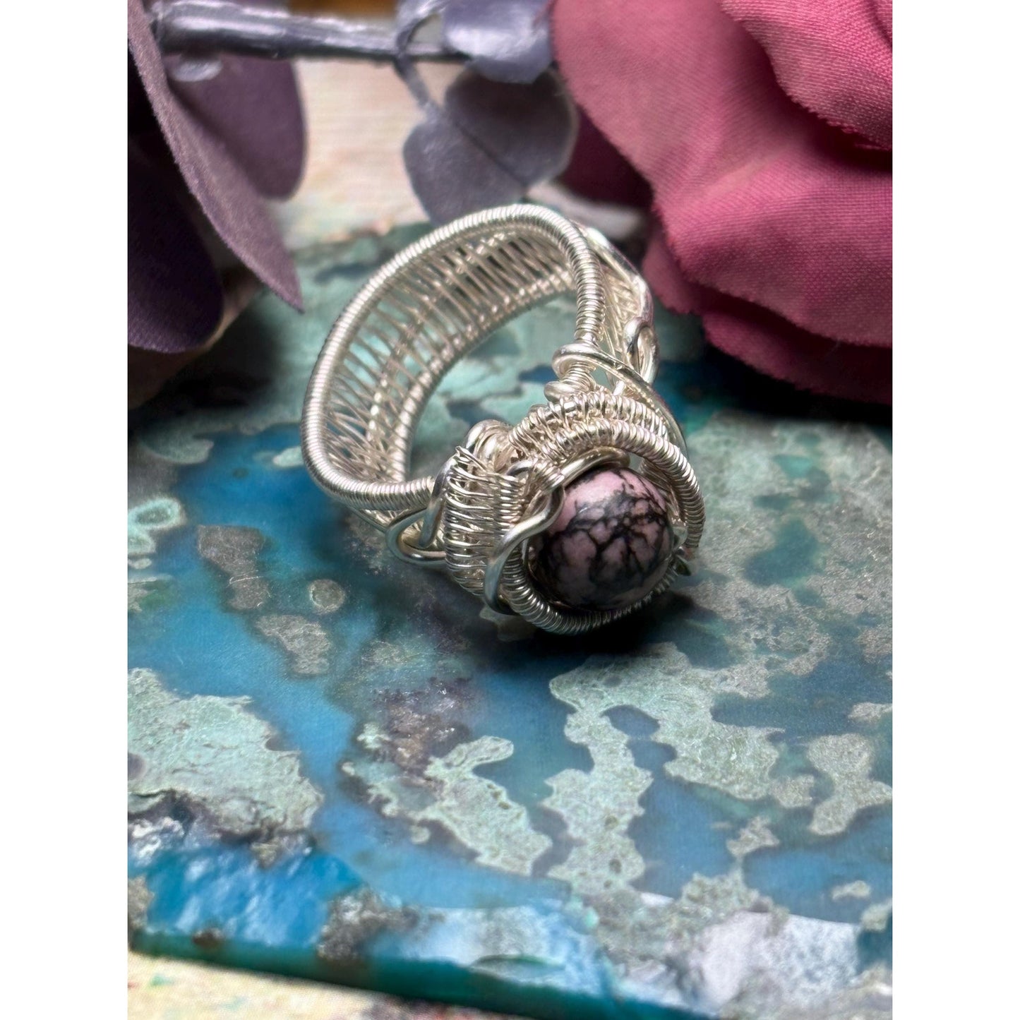 Rhodonite Gemstone Silver Ring