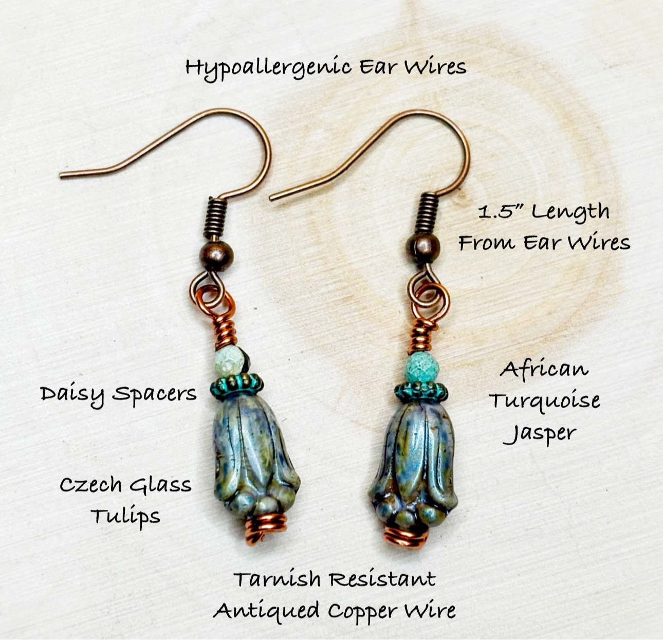 Czech glass tulip earrings