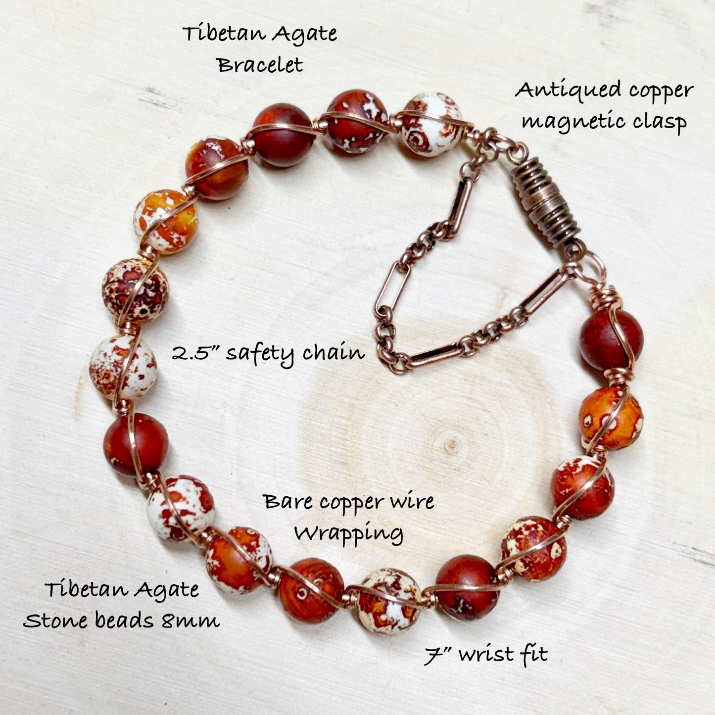 Copper Wire Wrap Bracelet Tibetan Agate