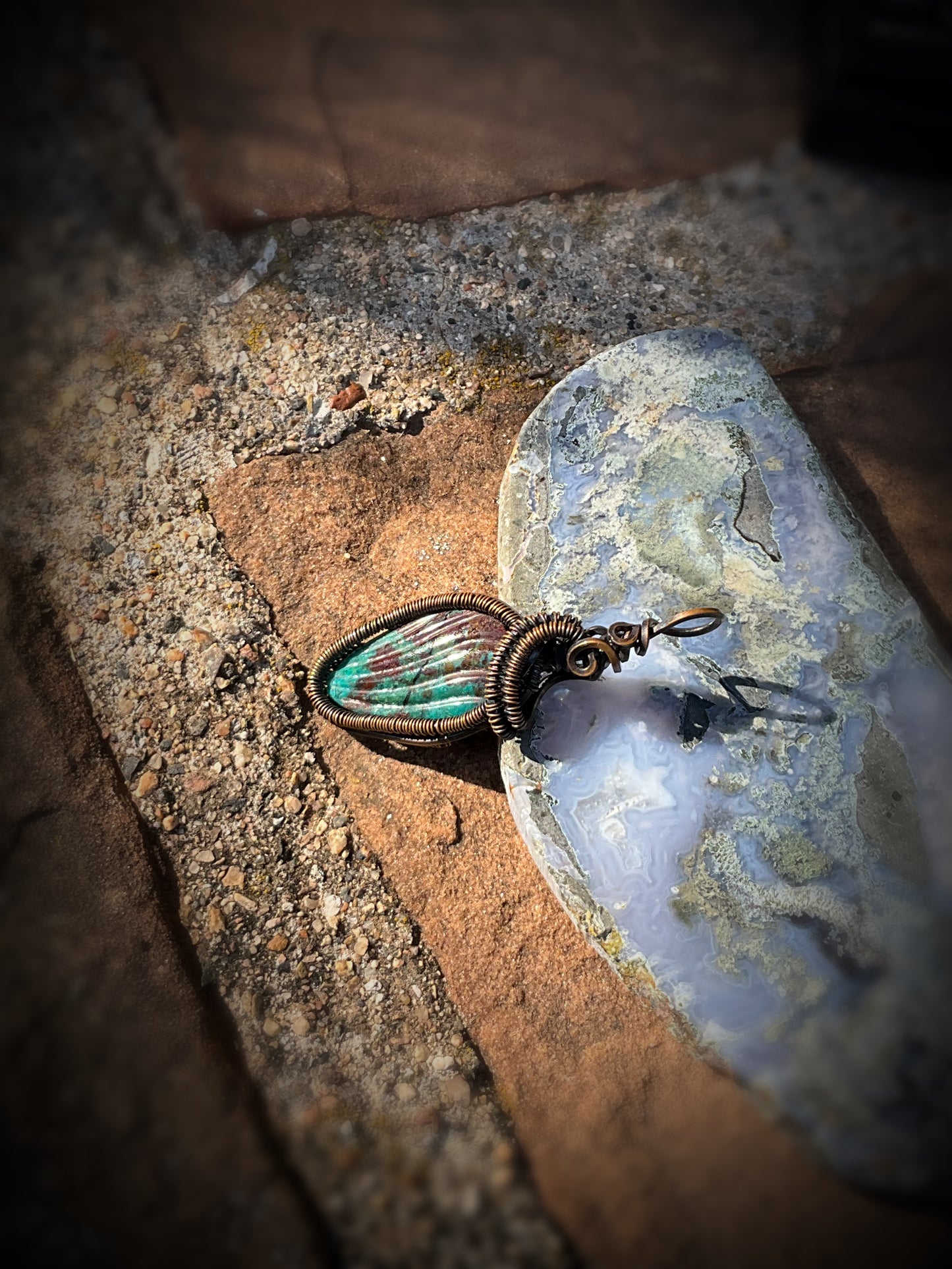 Shell Carved Chrysocolla Pendant