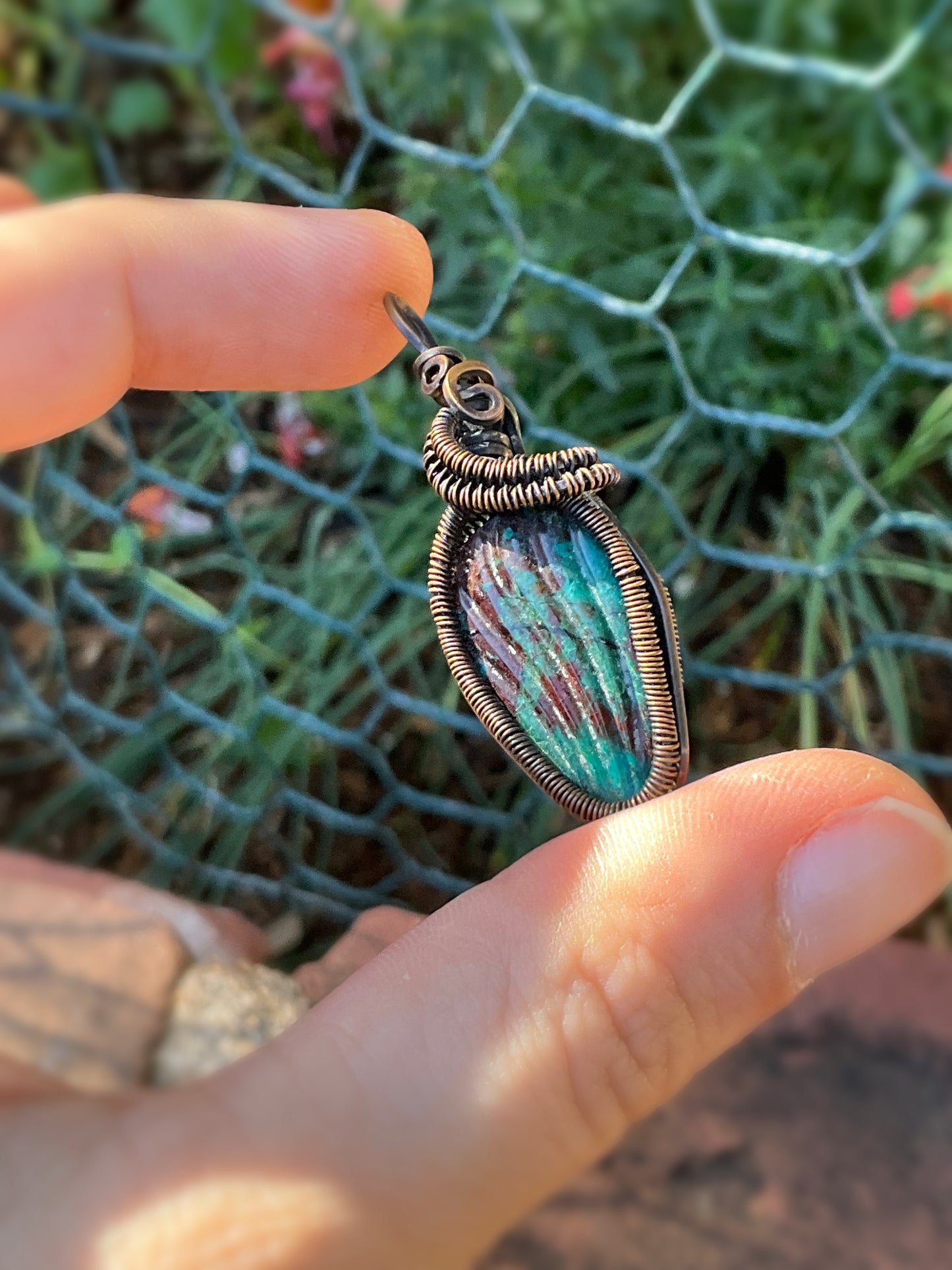 Shell Carved Chrysocolla Pendant