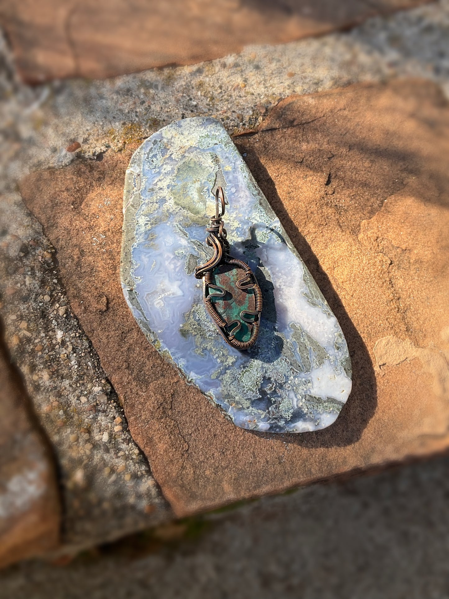 Shell Carved Chrysocolla Pendant