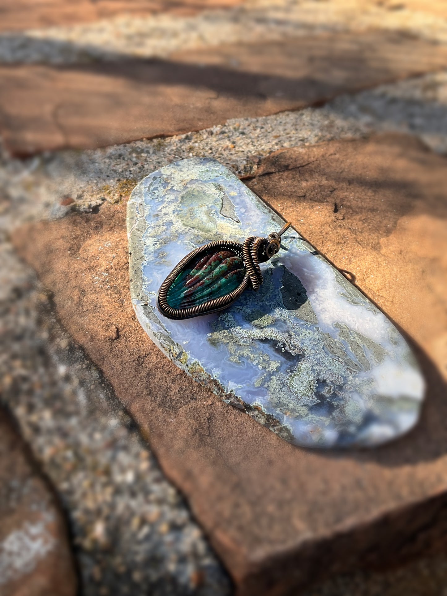 Shell Carved Chrysocolla Pendant