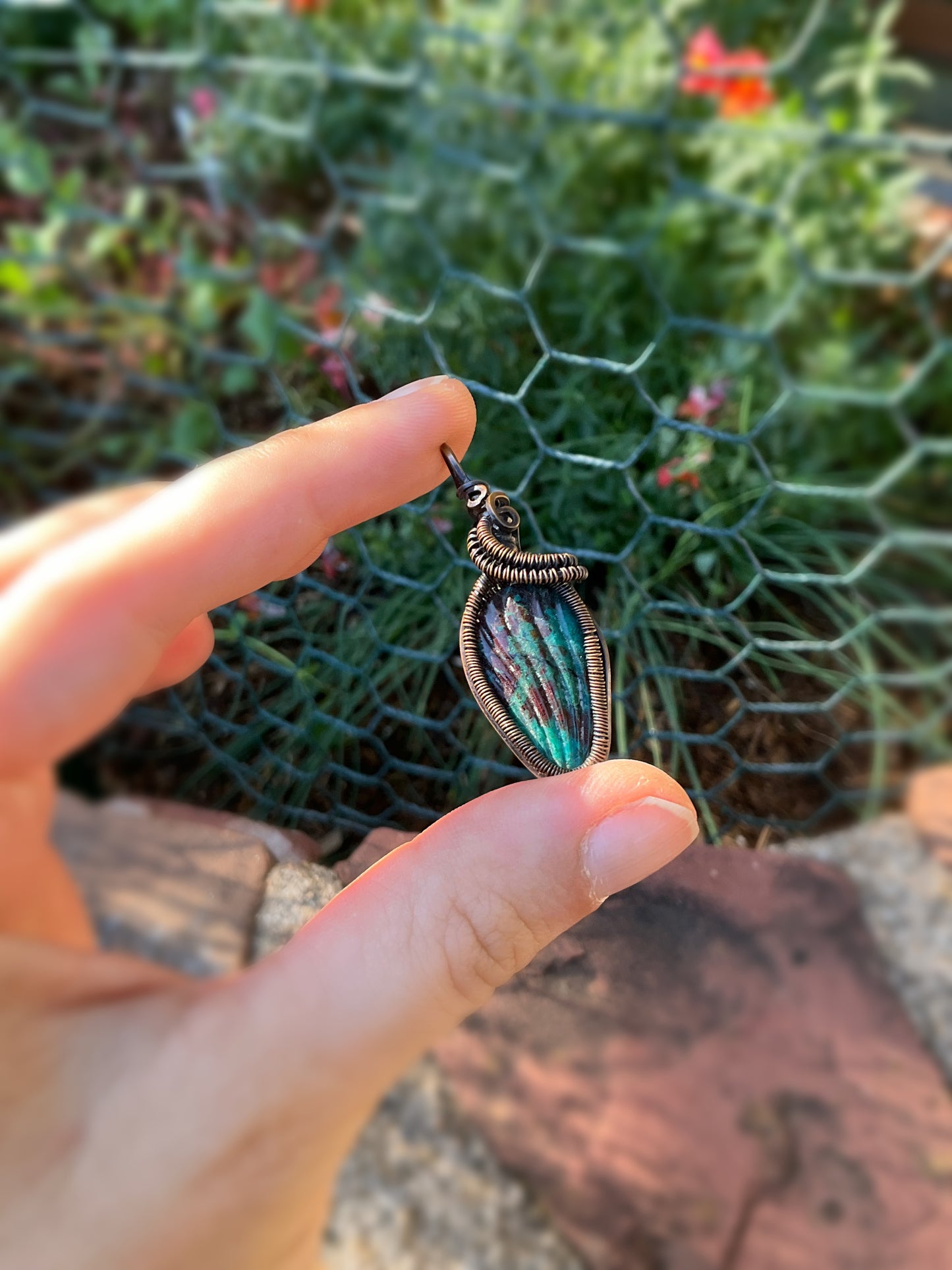 Shell Carved Chrysocolla Pendant