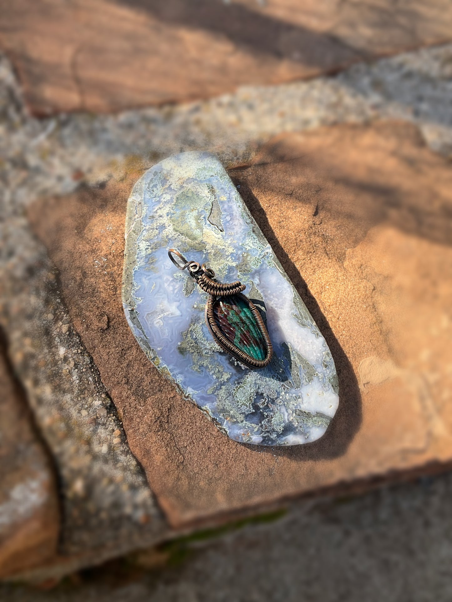 Shell Carved Chrysocolla Pendant