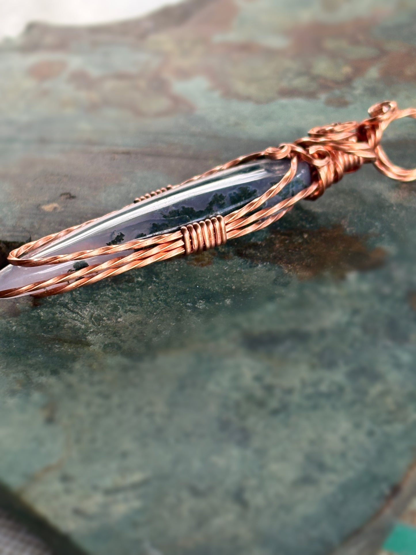 Purple Moss Agate Copper Pendant