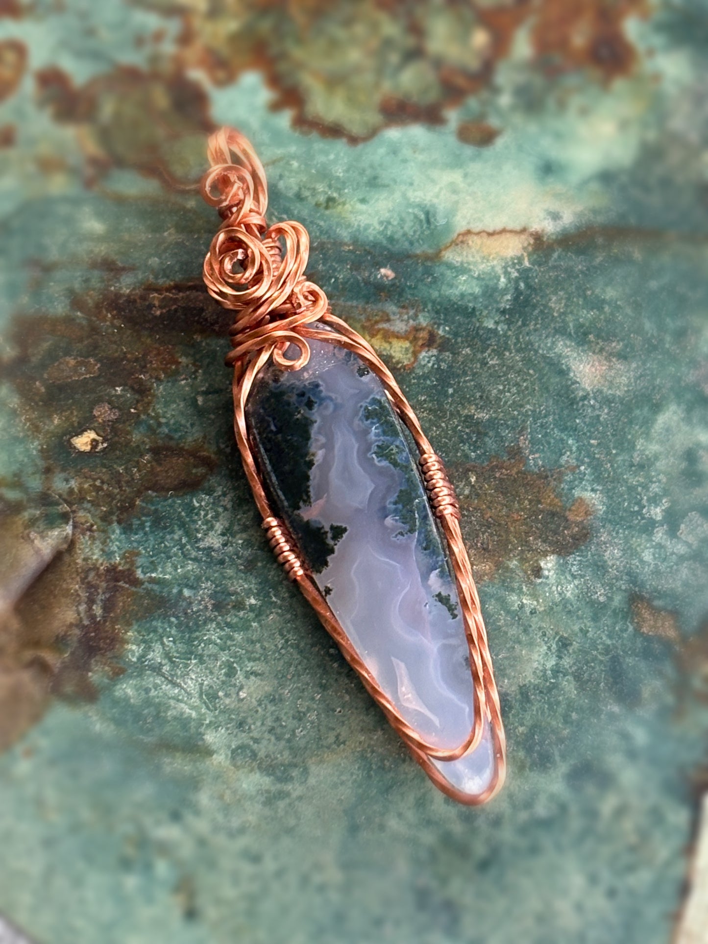 Purple Moss Agate Copper Pendant