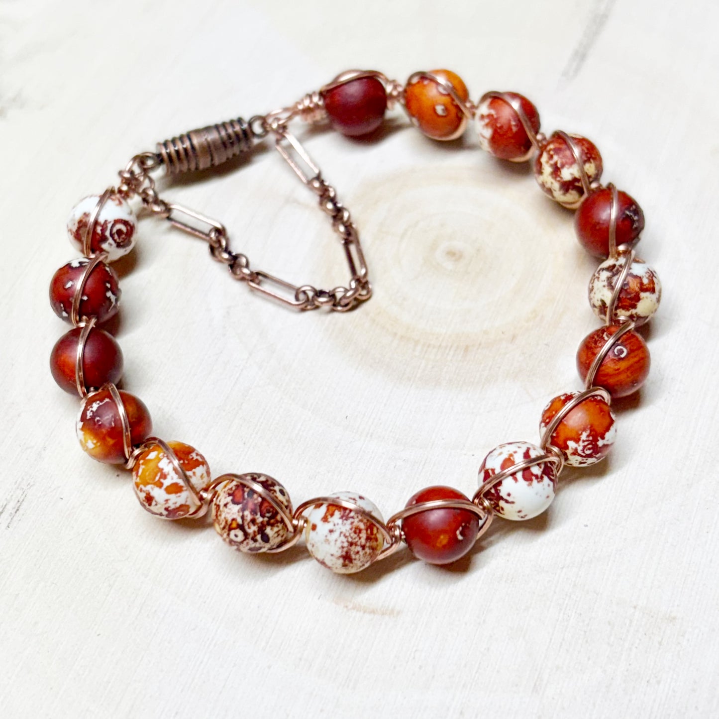 Copper Wire Wrap Bracelet Tibetan Agate
