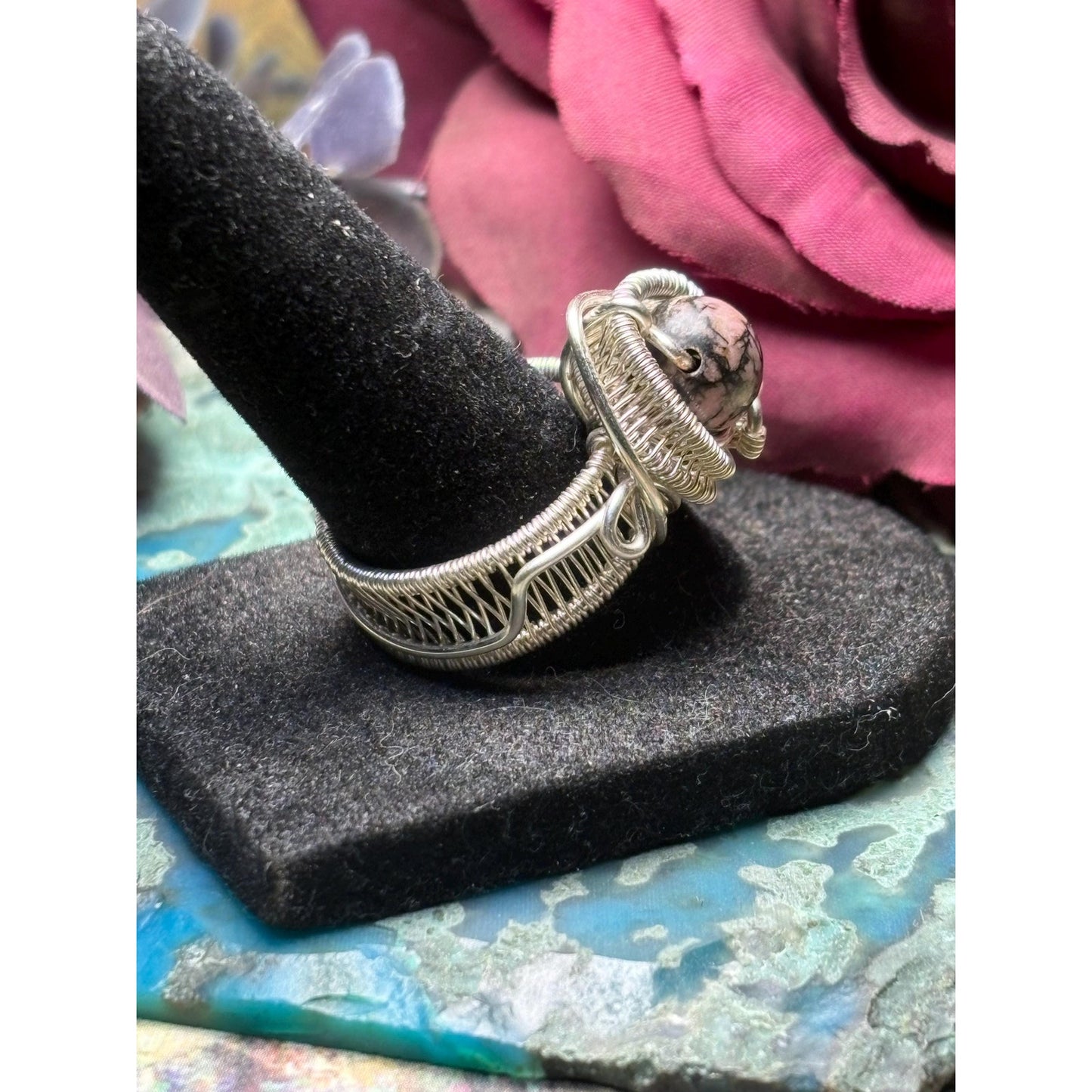 Rhodonite Gemstone Silver Ring