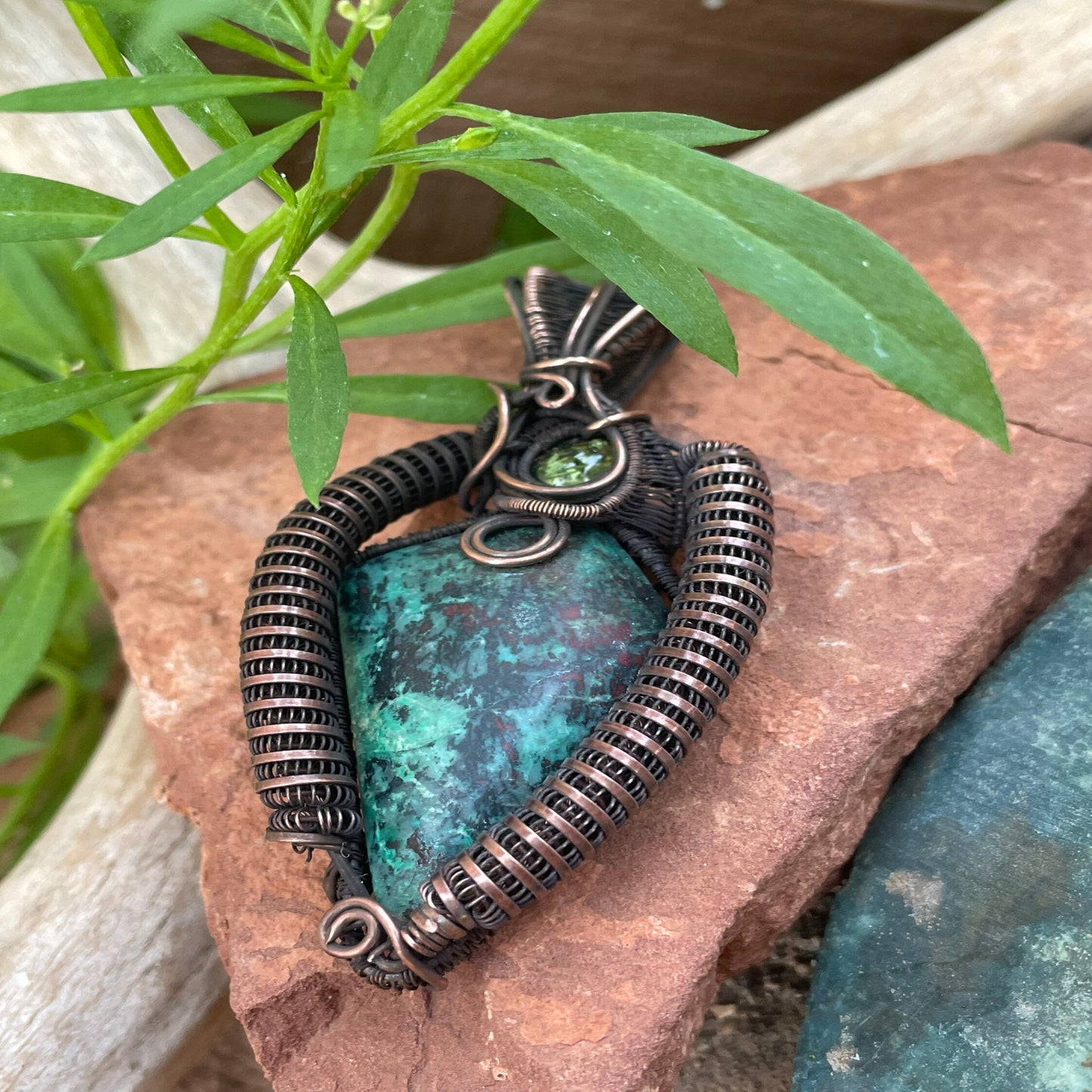 Artisan Sanoran Sunrise and Peridot Copper Pendant