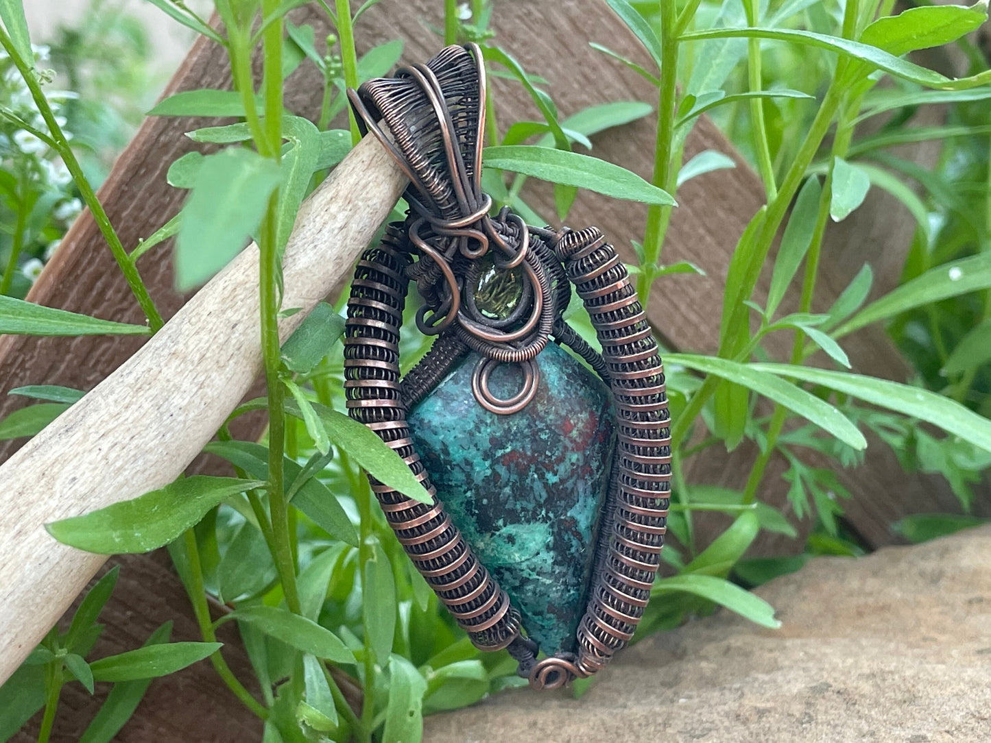 Artisan Sanoran Sunrise and Peridot Copper Pendant