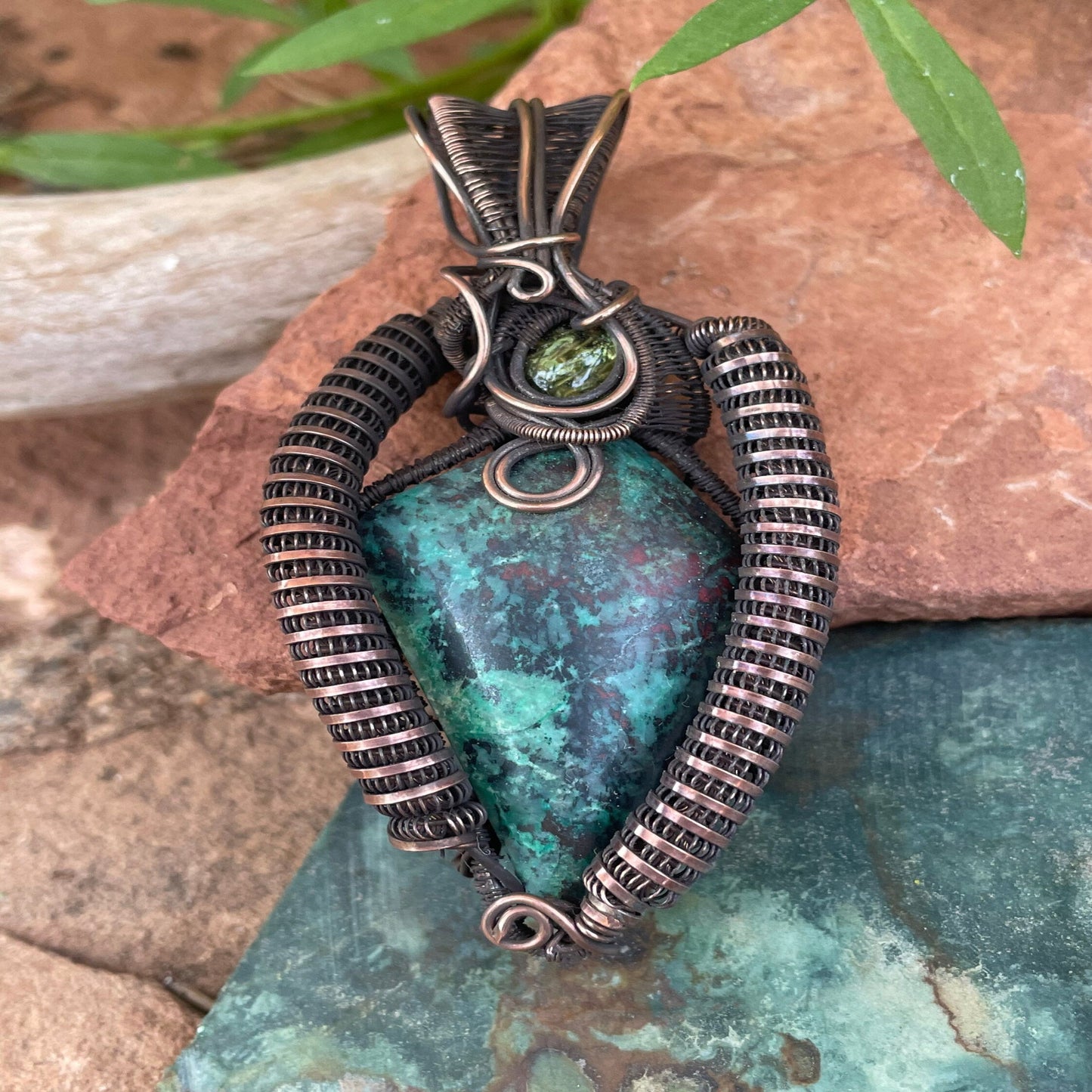 Artisan Sanoran Sunrise and Peridot Copper Pendant