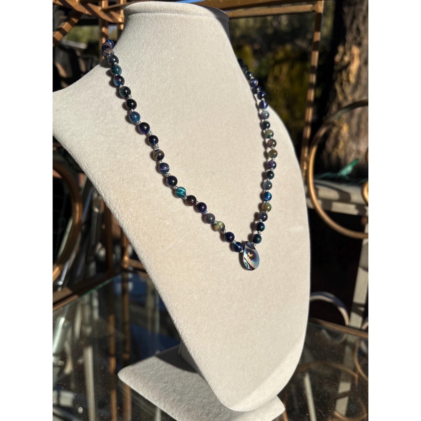 Tiger Eye Hand Knotted Crystal Necklace With Abalone Shell