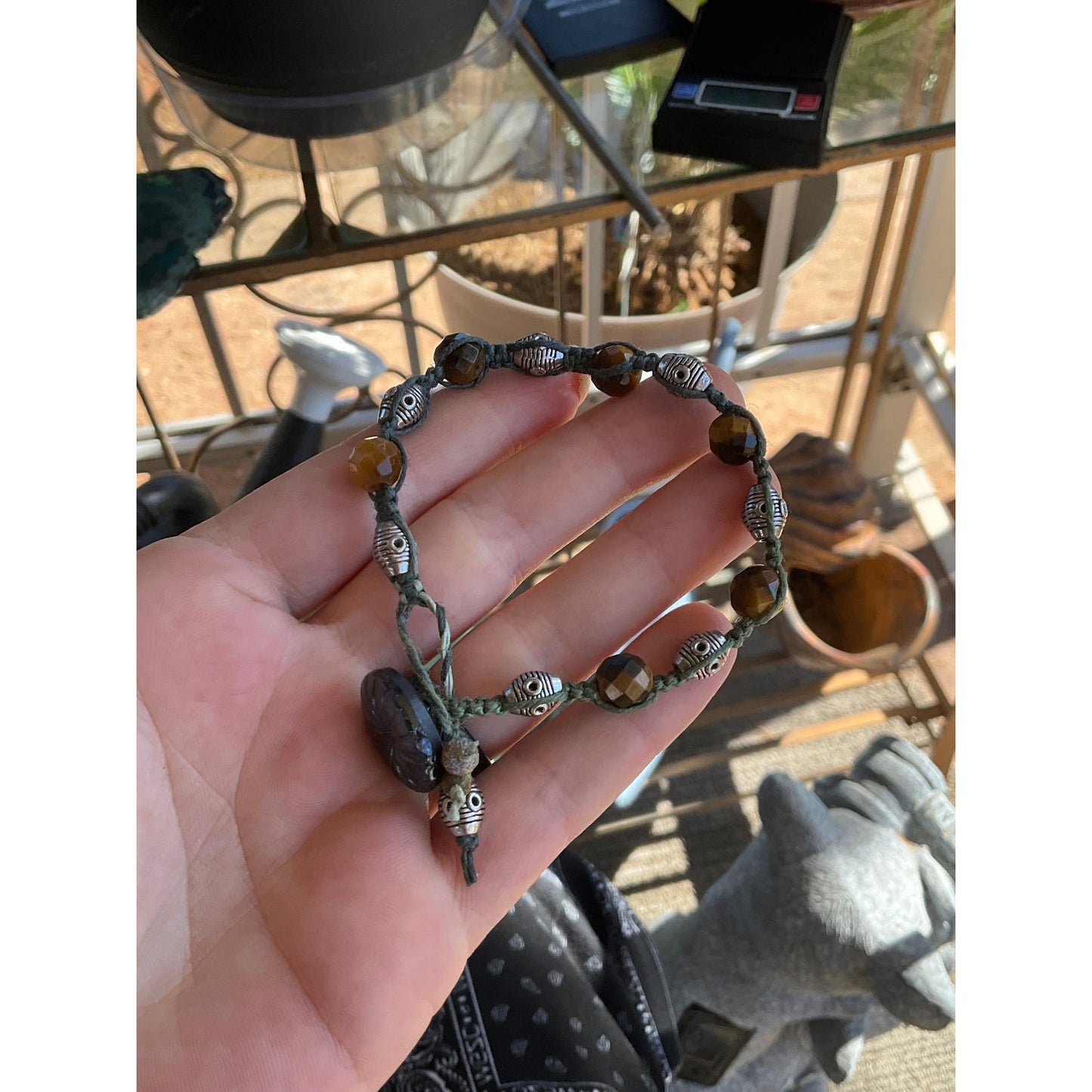 Faceted Tigers Eye Silver Macrame Bracelet