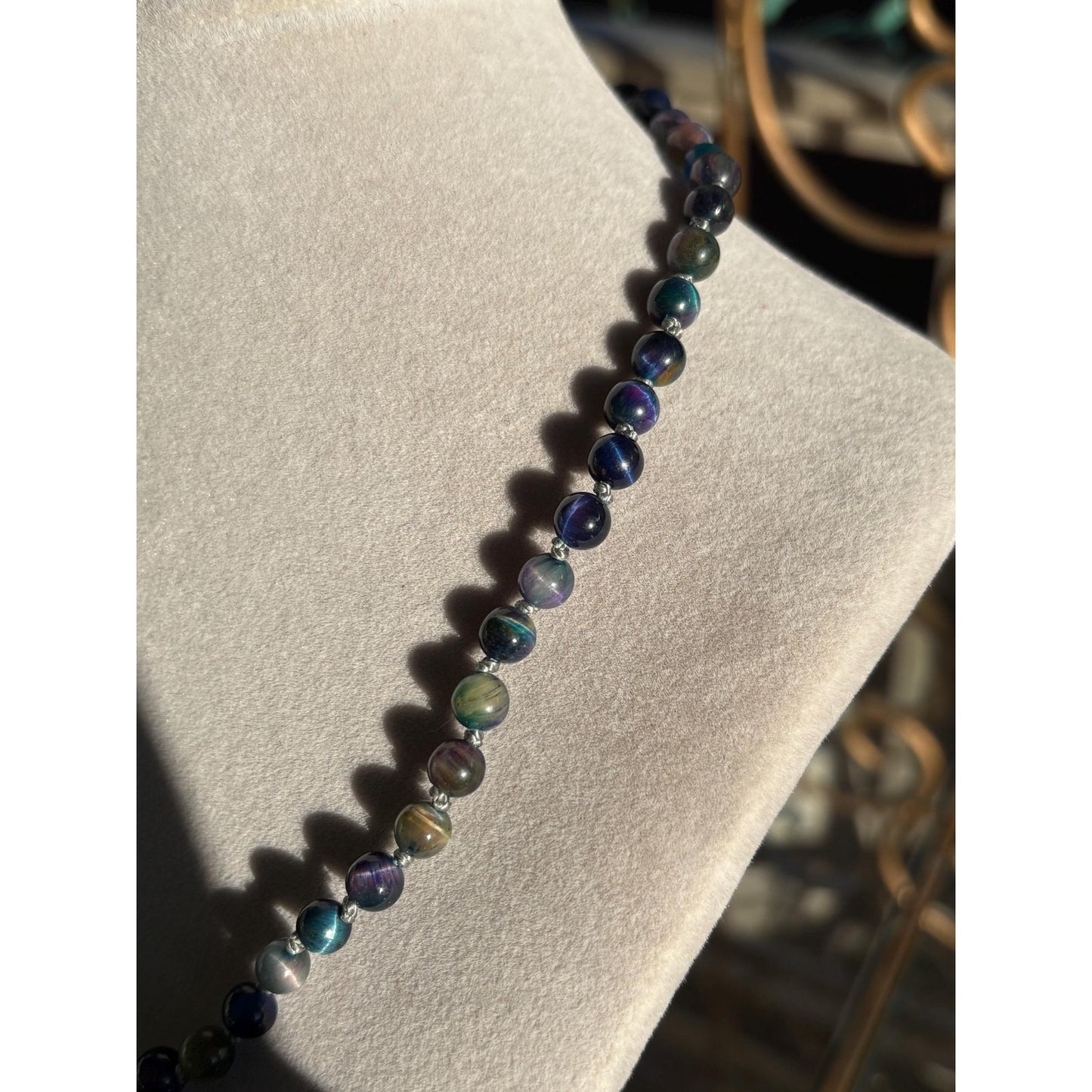 Tiger Eye Hand Knotted Crystal Necklace With Abalone Shell