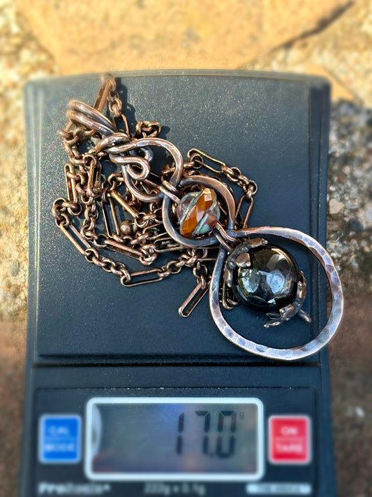 Hammered Wire Wrap Hypersthene Copper Necklace