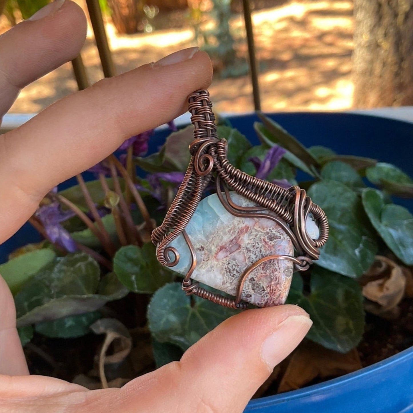 Intricate Wire Wrap Larimar and Australian Opal