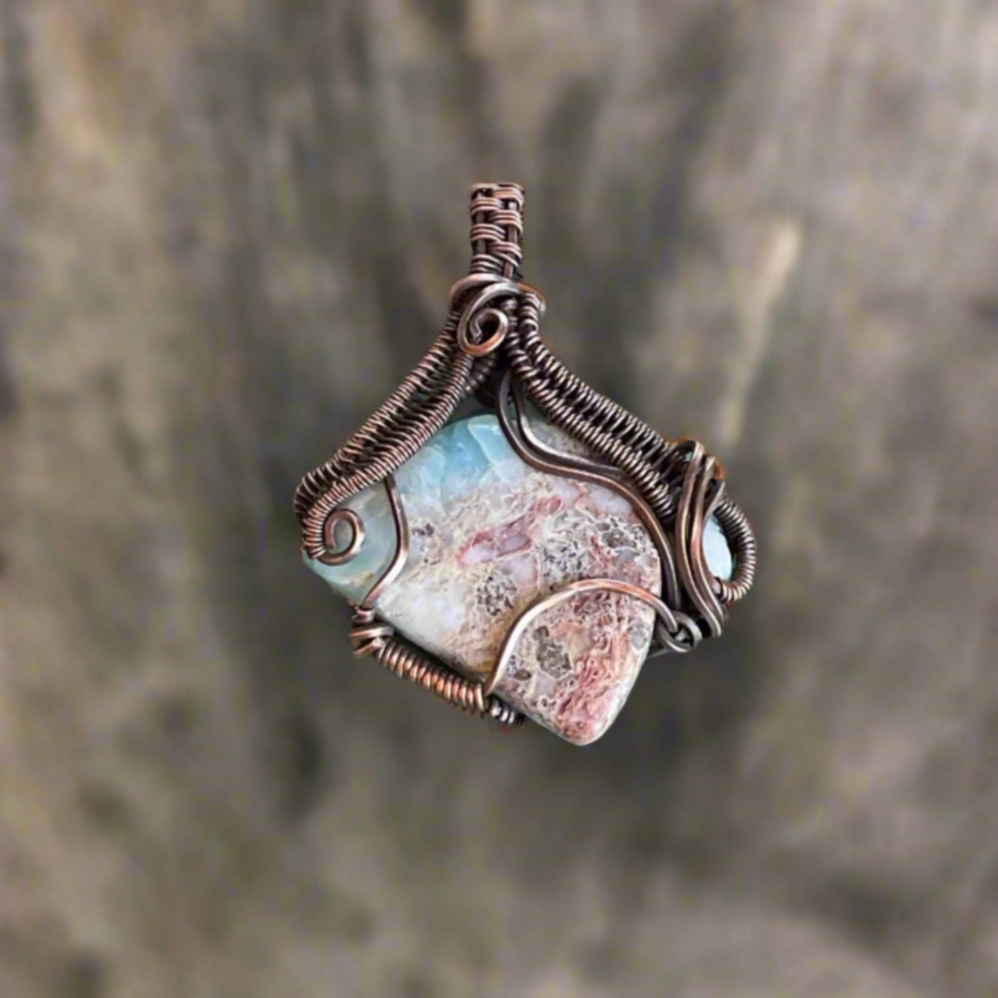 Intricate Wire Wrap Larimar and Australian Opal