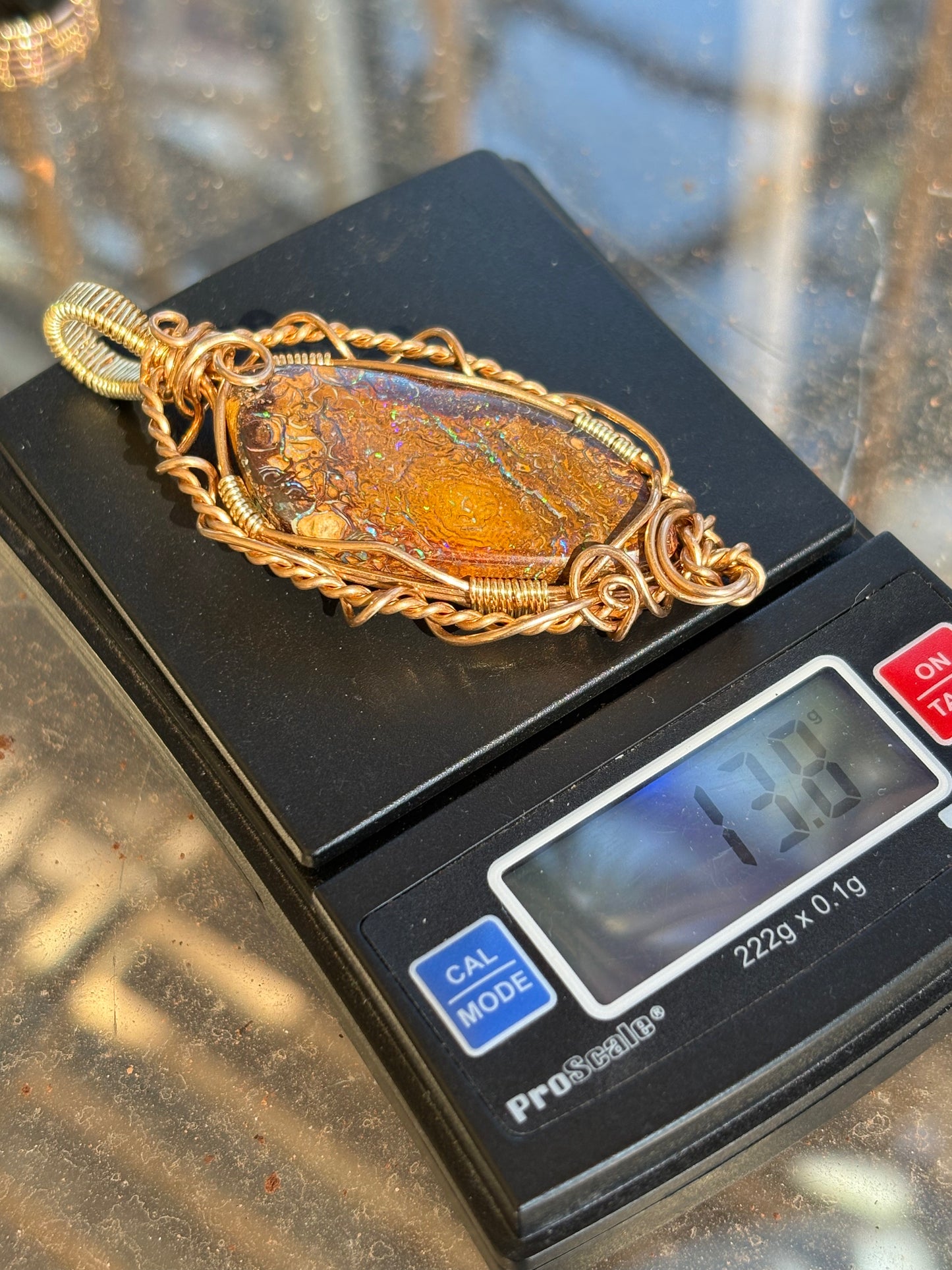 Wire Wrap Pendant Boulder Opal In Jewelers Bronze
