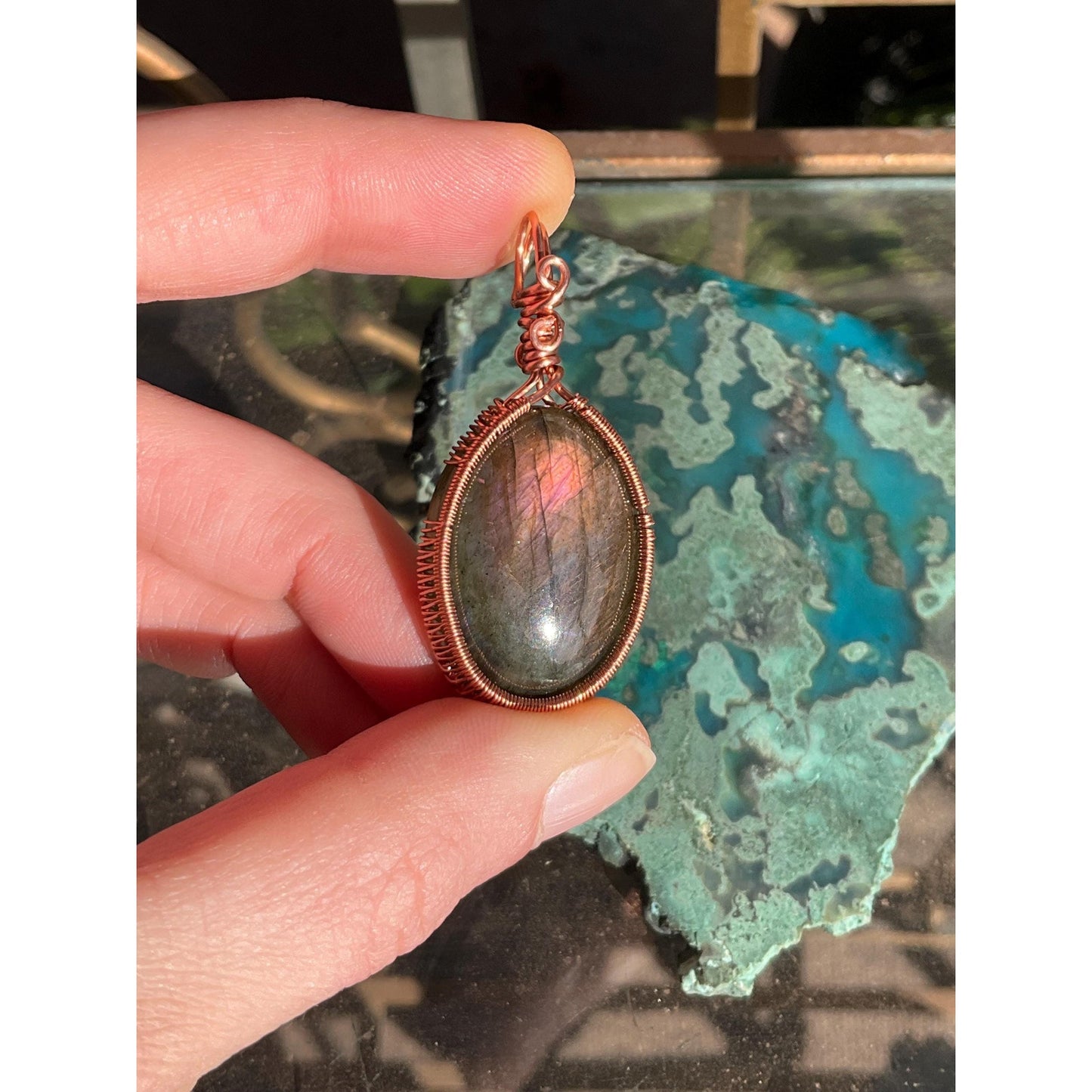 Purple Labradorite Copper Pendant