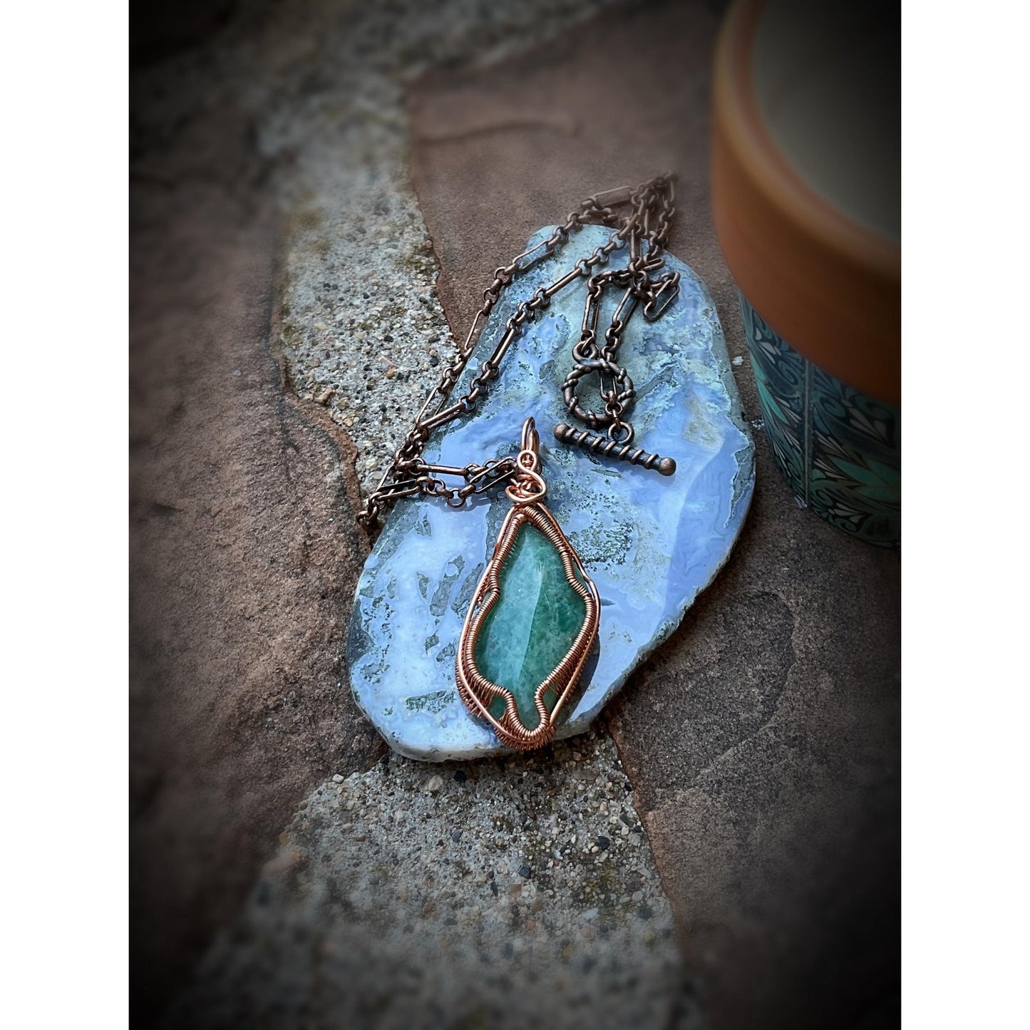 Amazonite Wire Wrap Copper Pendant