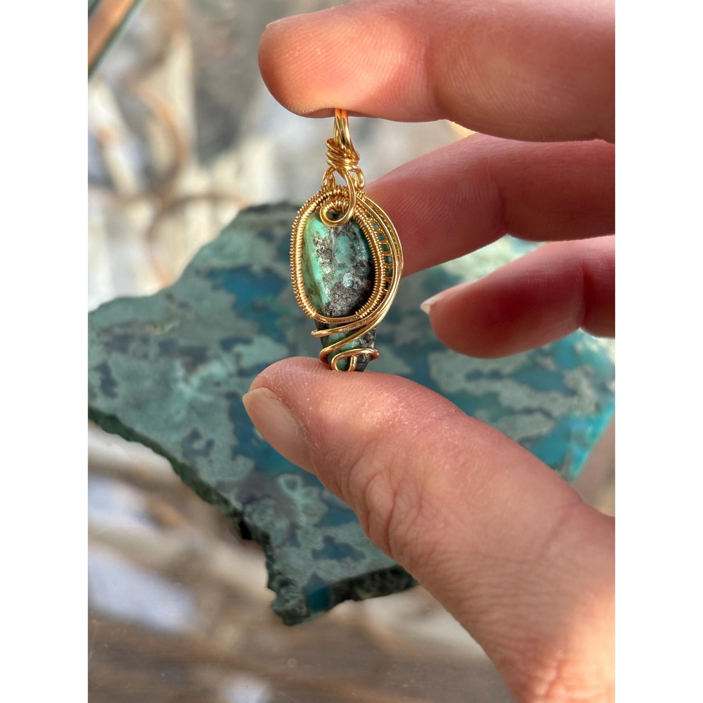 Sleeping Beauty Turquoise Wire Wrap Gold Plated