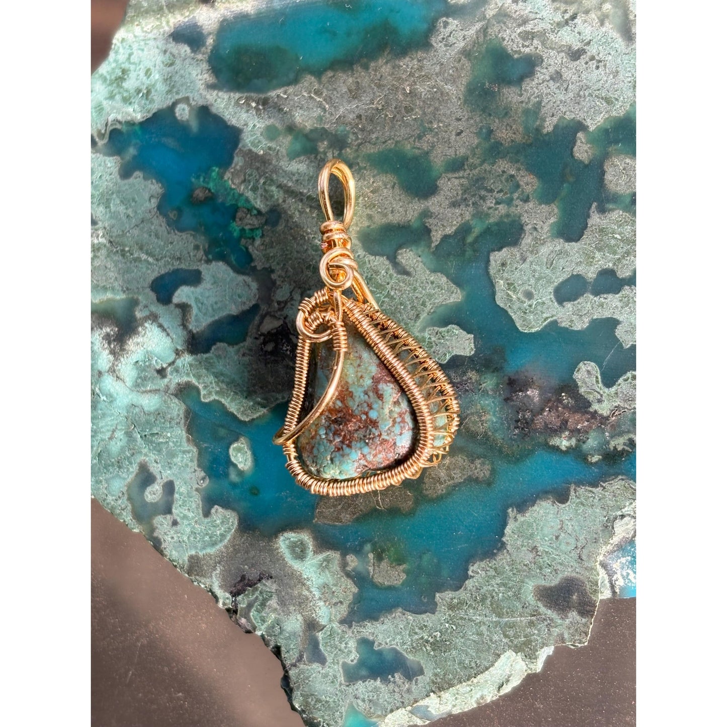 Wire Wrap Turquoise Sleeping Beauty Gold Pendant