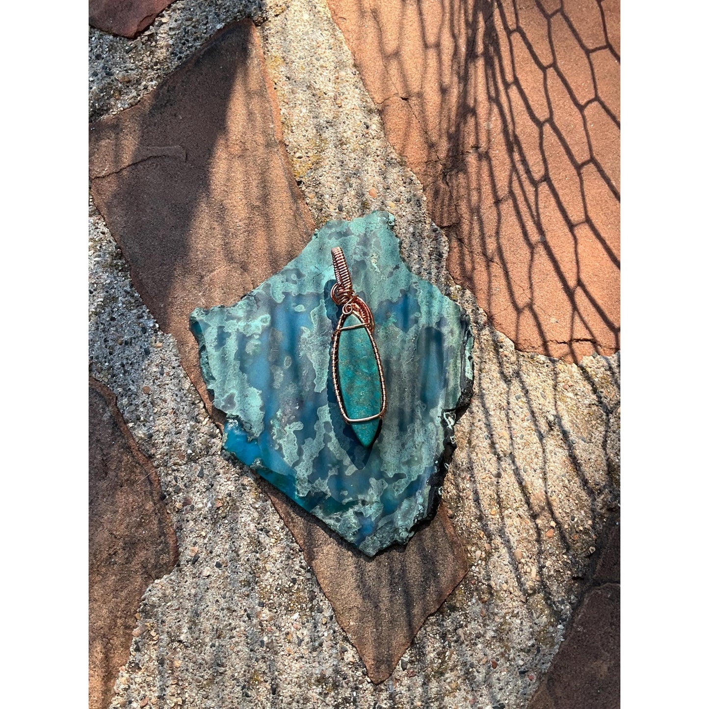 Chrysocolla Wire Wrap Pendant Copper Jewelry