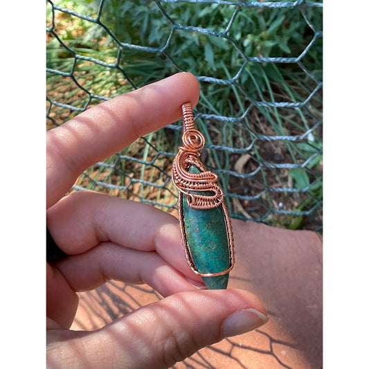 Chrysocolla Wire Wrap Pendant Copper Jewelry