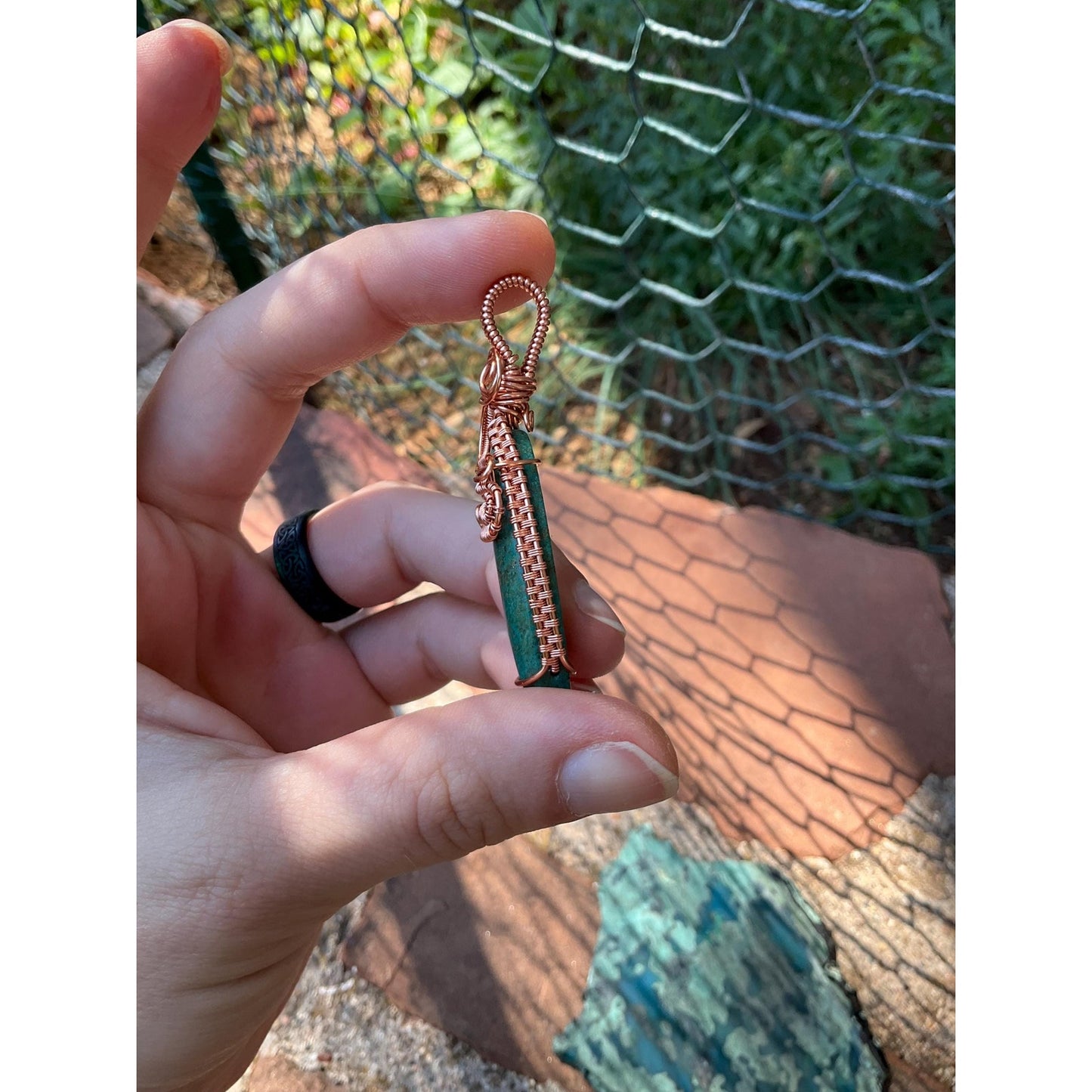 Chrysocolla Wire Wrap Pendant Copper Jewelry