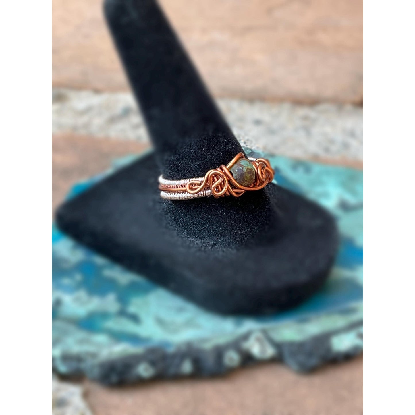 Wire Wrapped Statement Ring Natural Stone Crystal Jewelry Hand Woven Wire Wrap Ring Rose Gold Handmade Jewelry Gift For Her Size 8 Ring