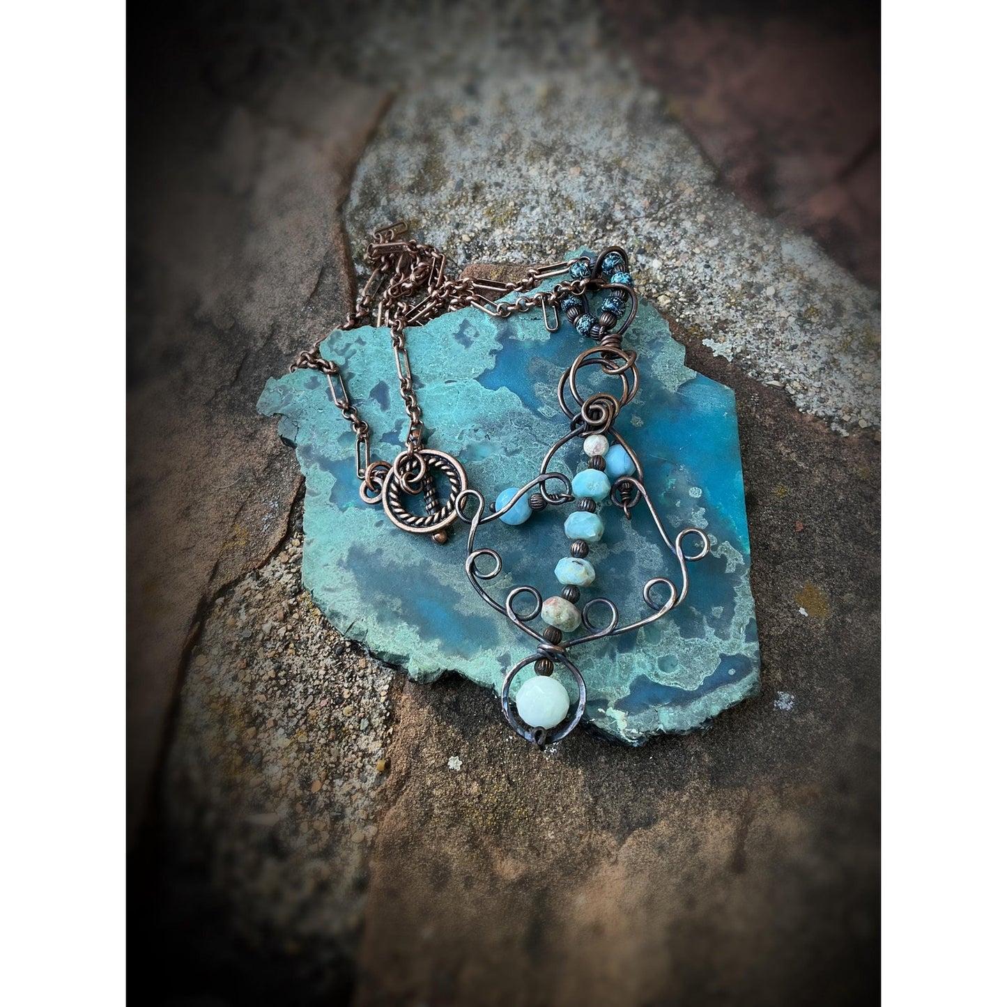 Larimar With Aquamarine Hand Hammered Pendant