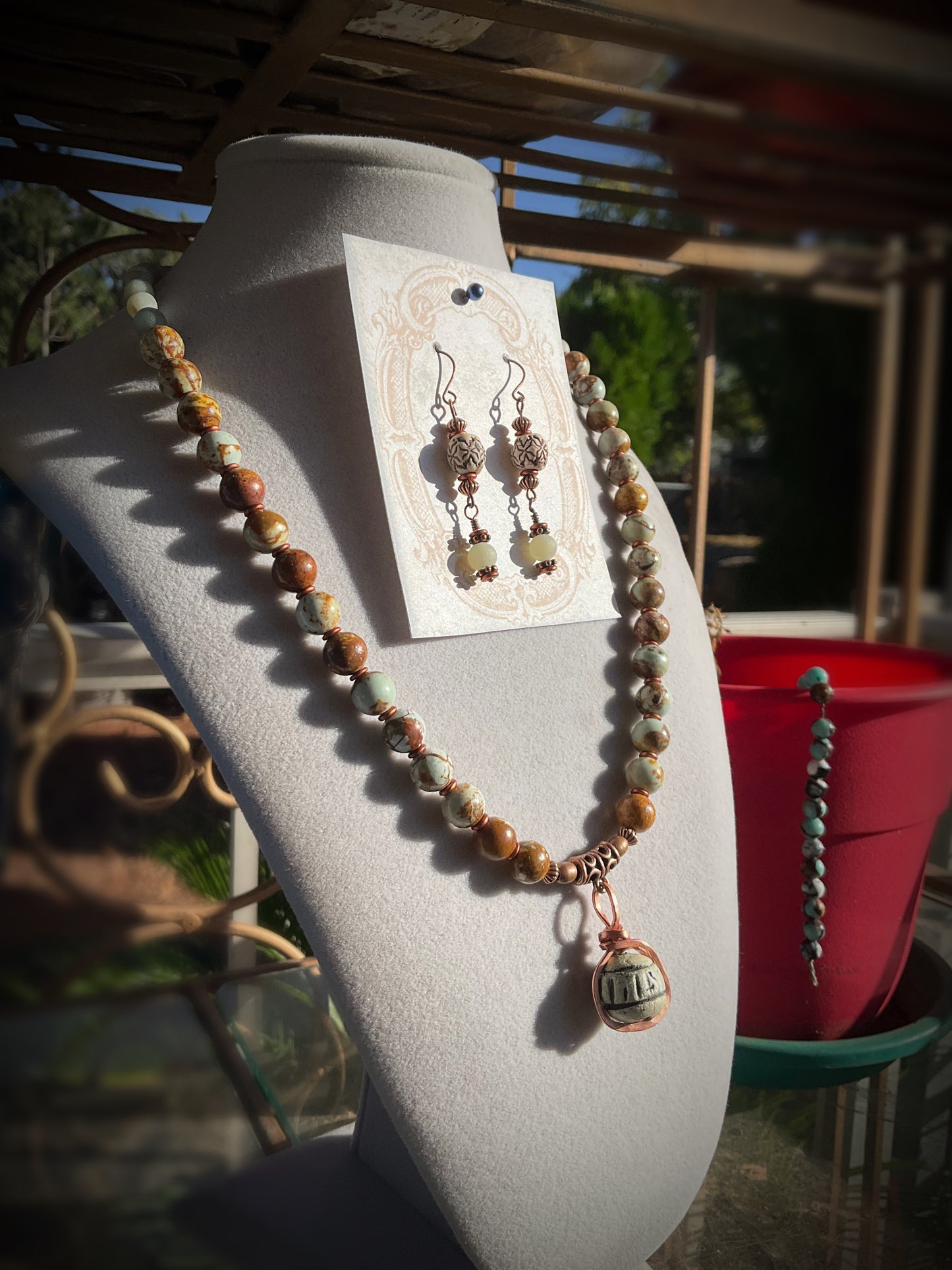 Brazilian Pine Stone and Amazonite Jewelry Set