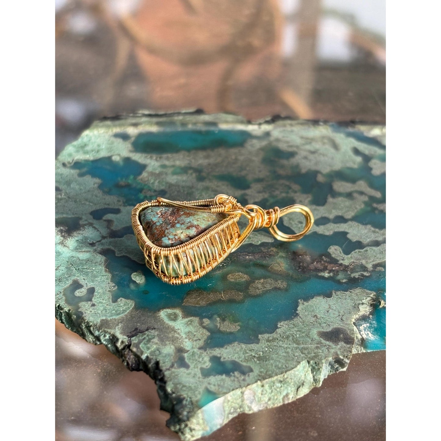 Wire Wrap Turquoise Sleeping Beauty Gold Pendant