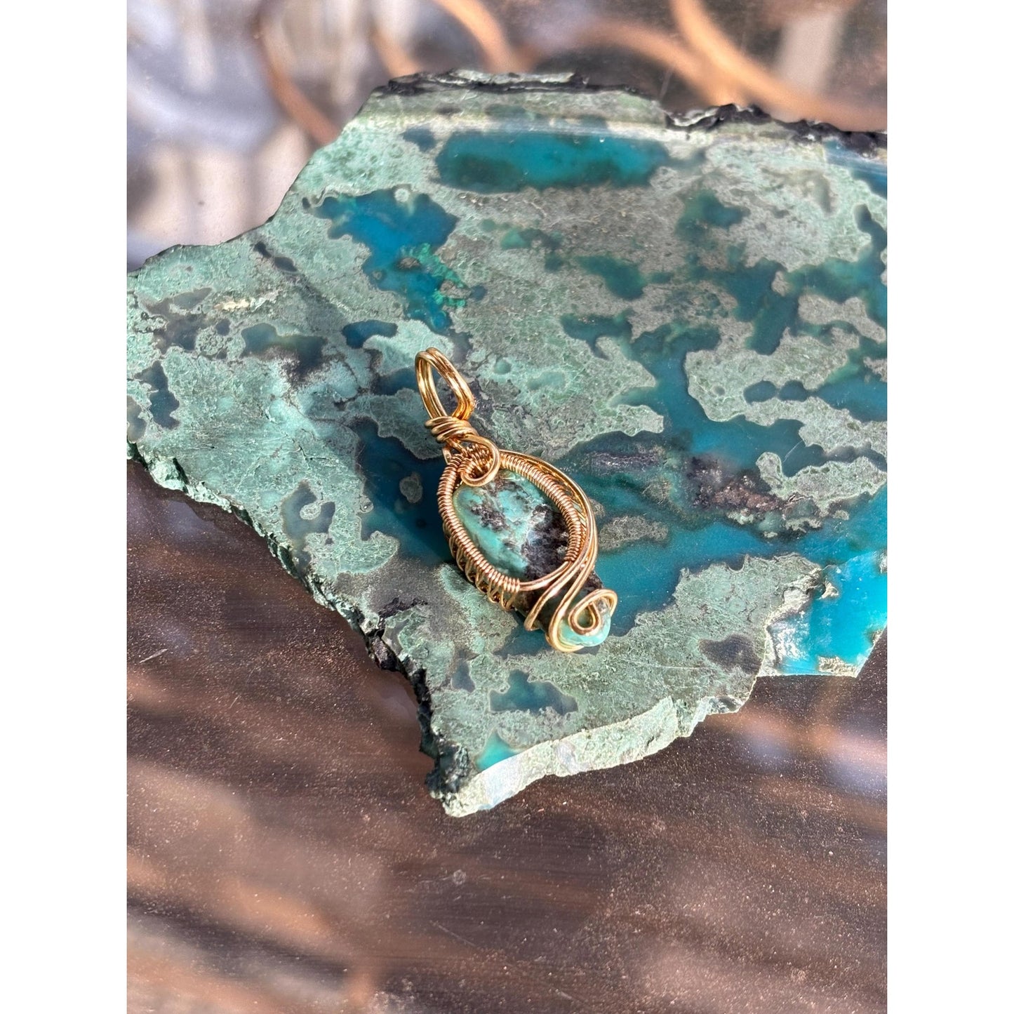 Sleeping Beauty Turquoise Wire Wrap Gold Plated