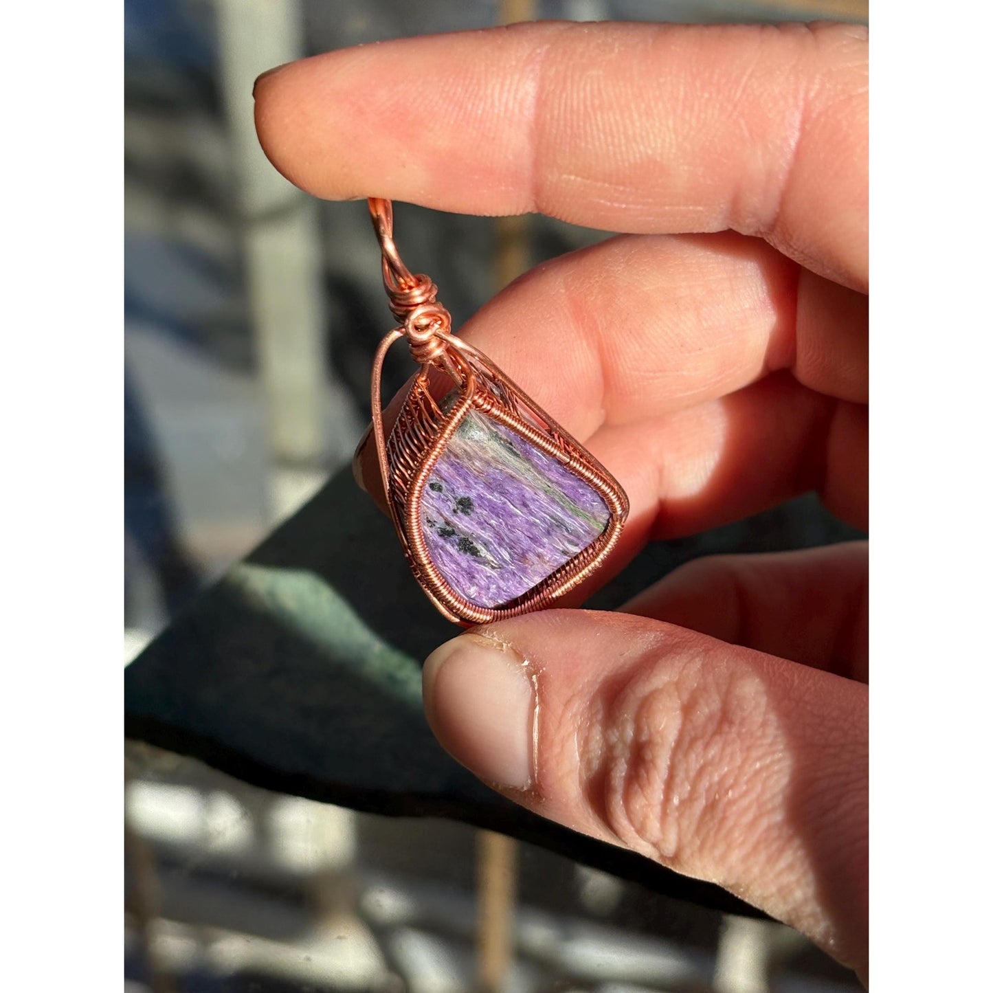 Charoite Wire Wrapped Copper Pendant