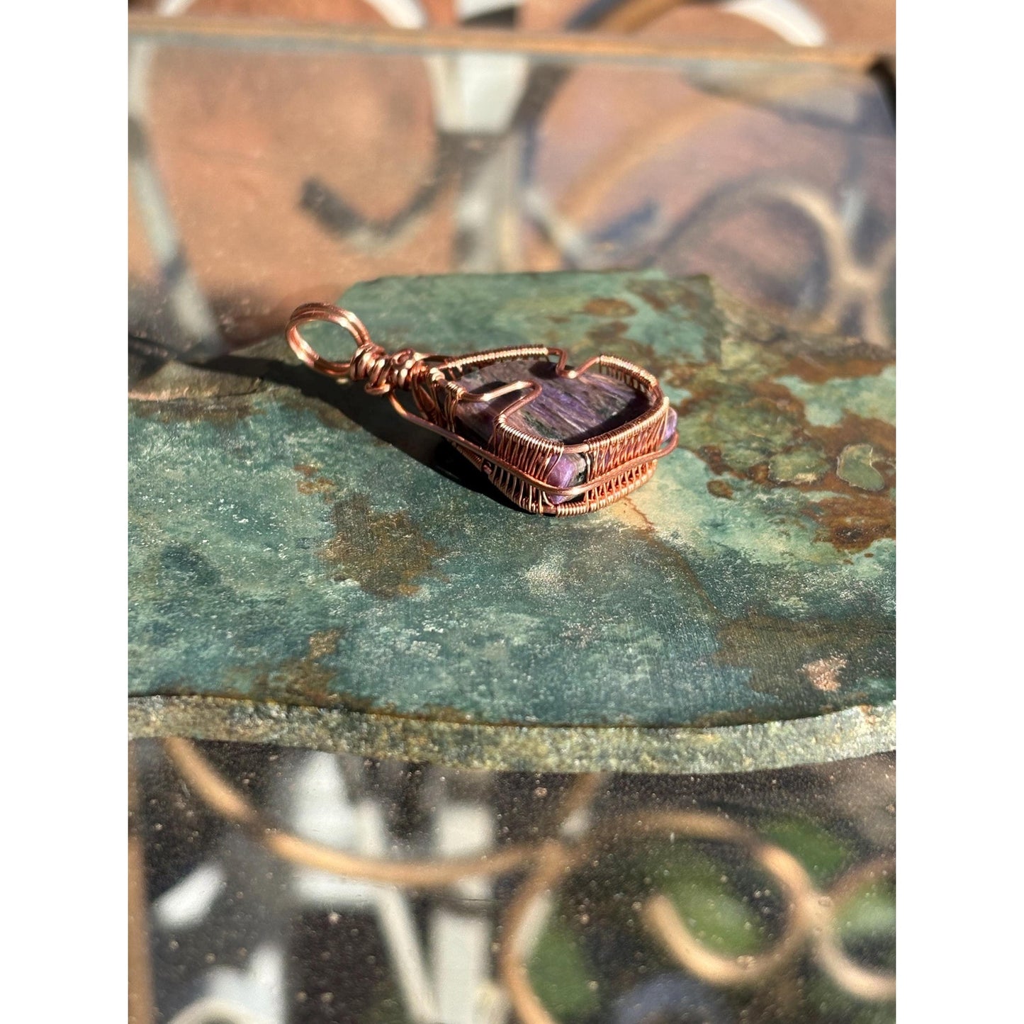 Charoite Wire Wrapped Copper Pendant