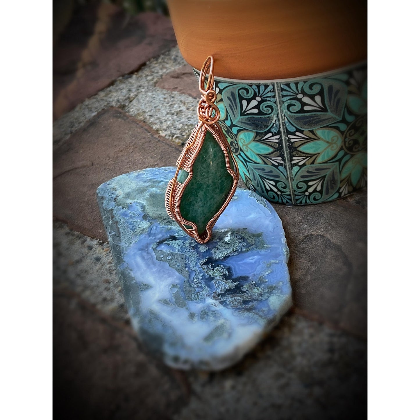 Amazonite Wire Wrap Copper Pendant