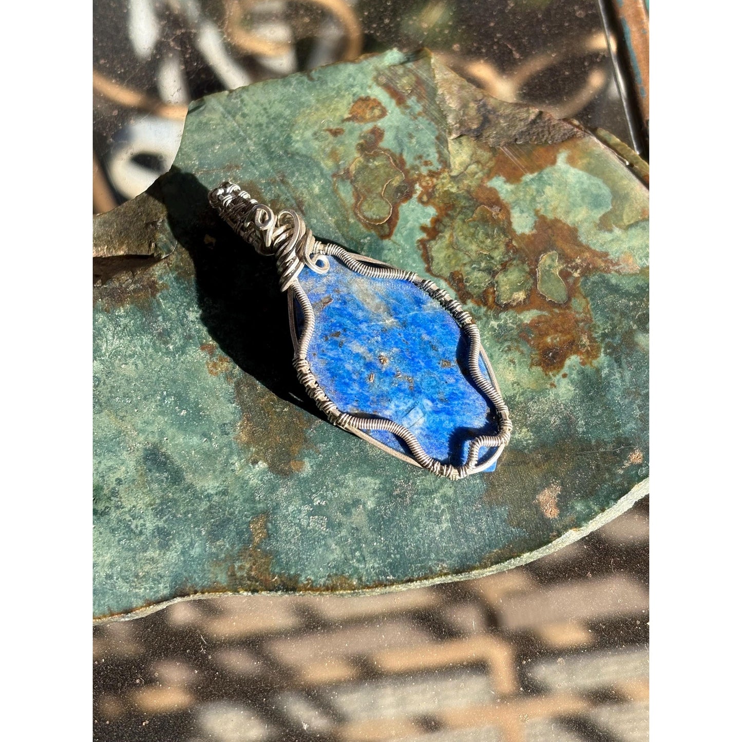 Sterling Silver Lapis Lazuli Wire Wrap Pendant