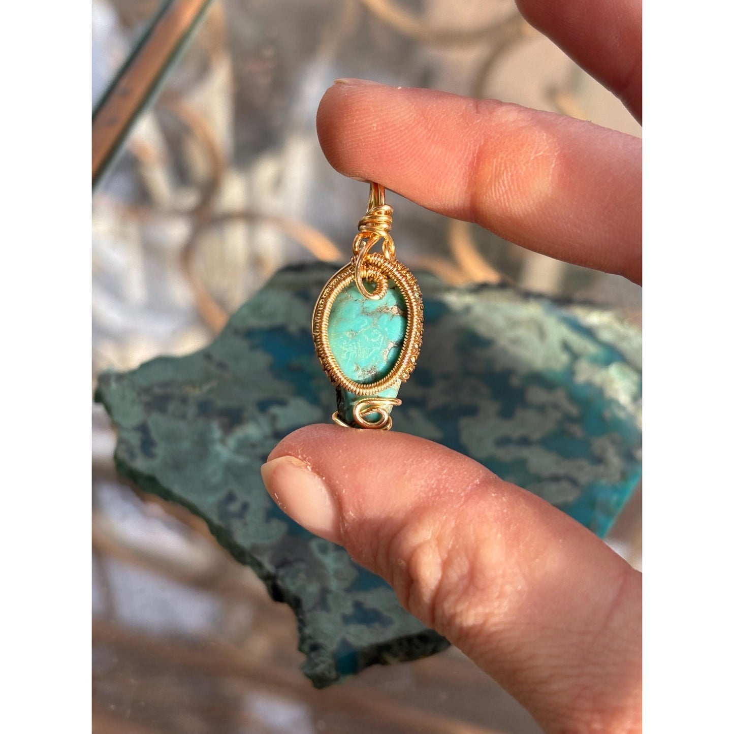 Sleeping Beauty Turquoise Wire Wrap Gold Plated