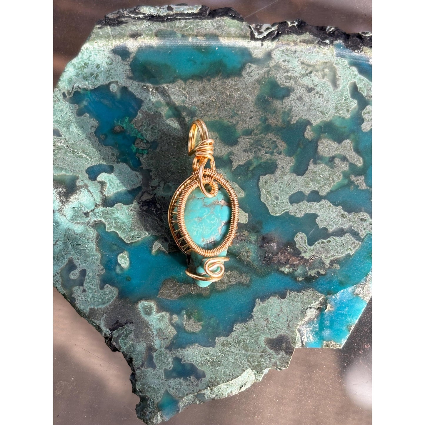 Sleeping Beauty Turquoise Wire Wrap Gold Plated