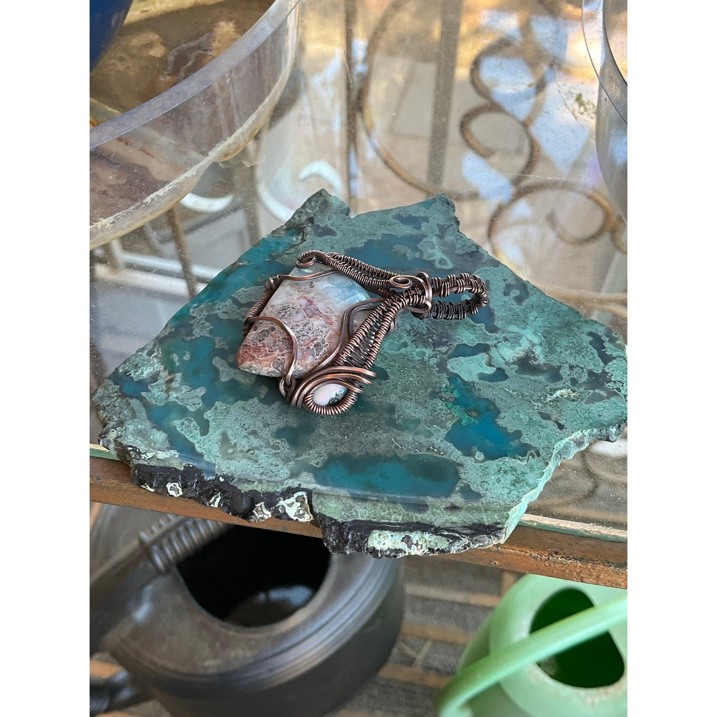 Larimar, Australian Opal Copper Pendant