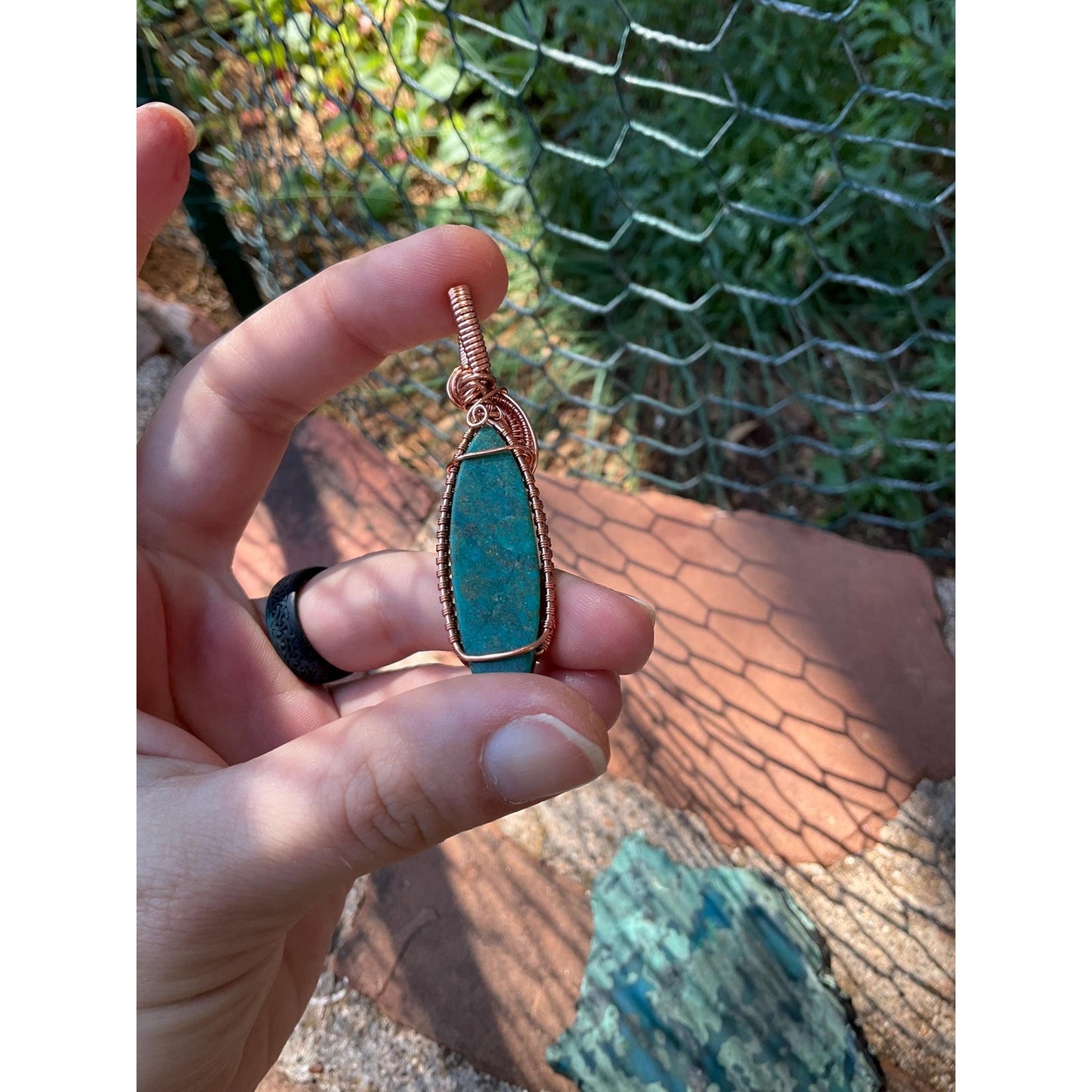 Chrysocolla Wire Wrap Pendant Copper Jewelry